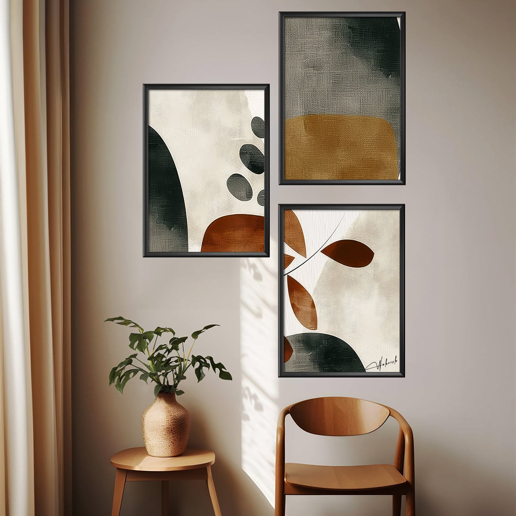 Earth-Toned Abstract Minimalist Wall Art (Set of 3)
