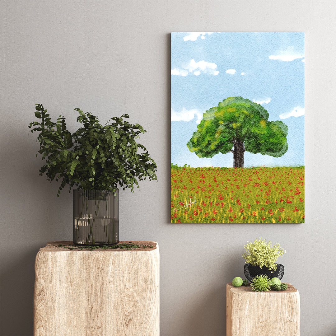 Lone Harmony – Tranquil Tree in Blooming Field Wall Art