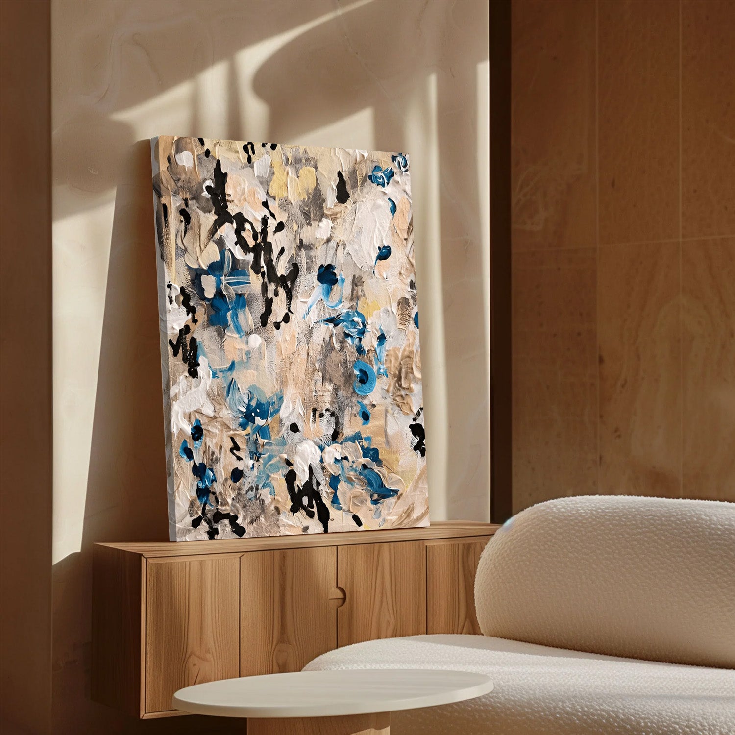 Earth & Azure Harmony – Abstract Canvas Painting