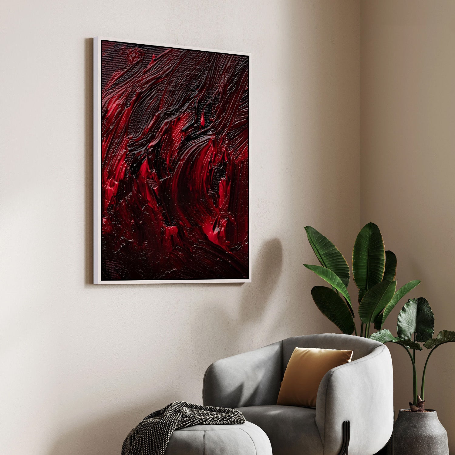 Crimson Depths, Abstract Canvas Painting