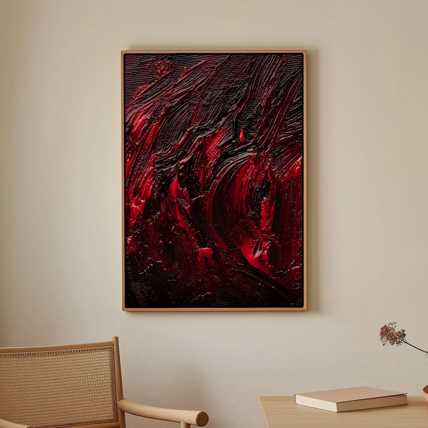 Crimson Depths, Abstract Canvas Painting