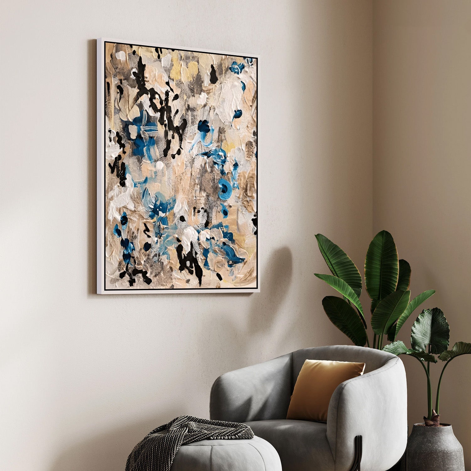 Earth & Azure Harmony – Abstract Canvas Painting