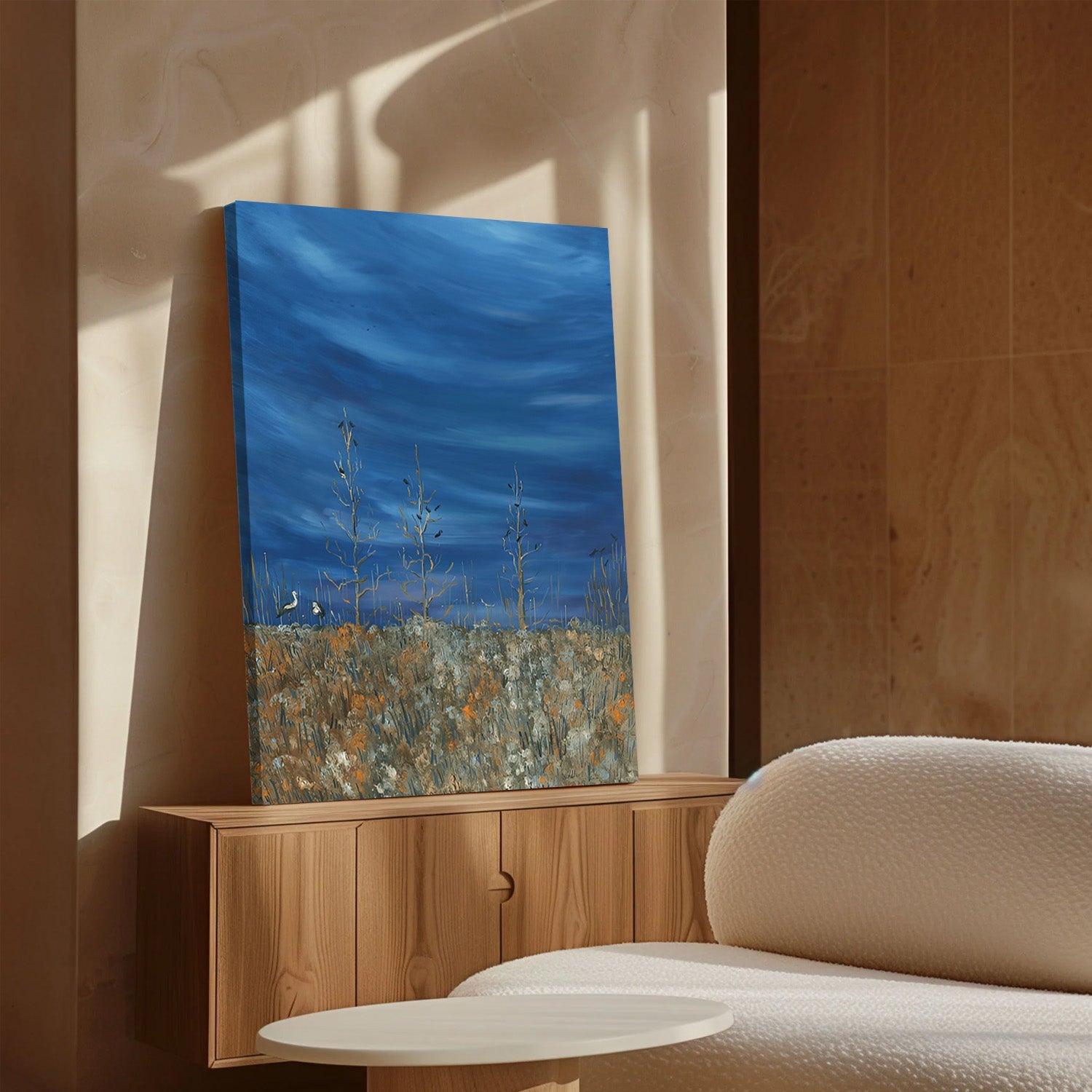 Blue Meadow Silence – Abstract Canvas Painting
