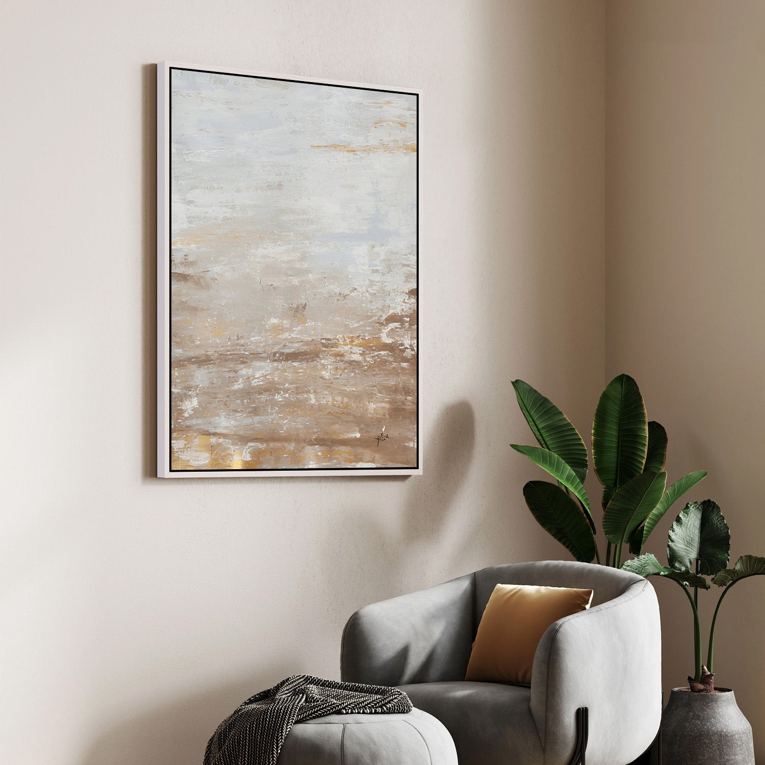Whispering Horizon – Minimal Earth-Tone Abstract Canvas