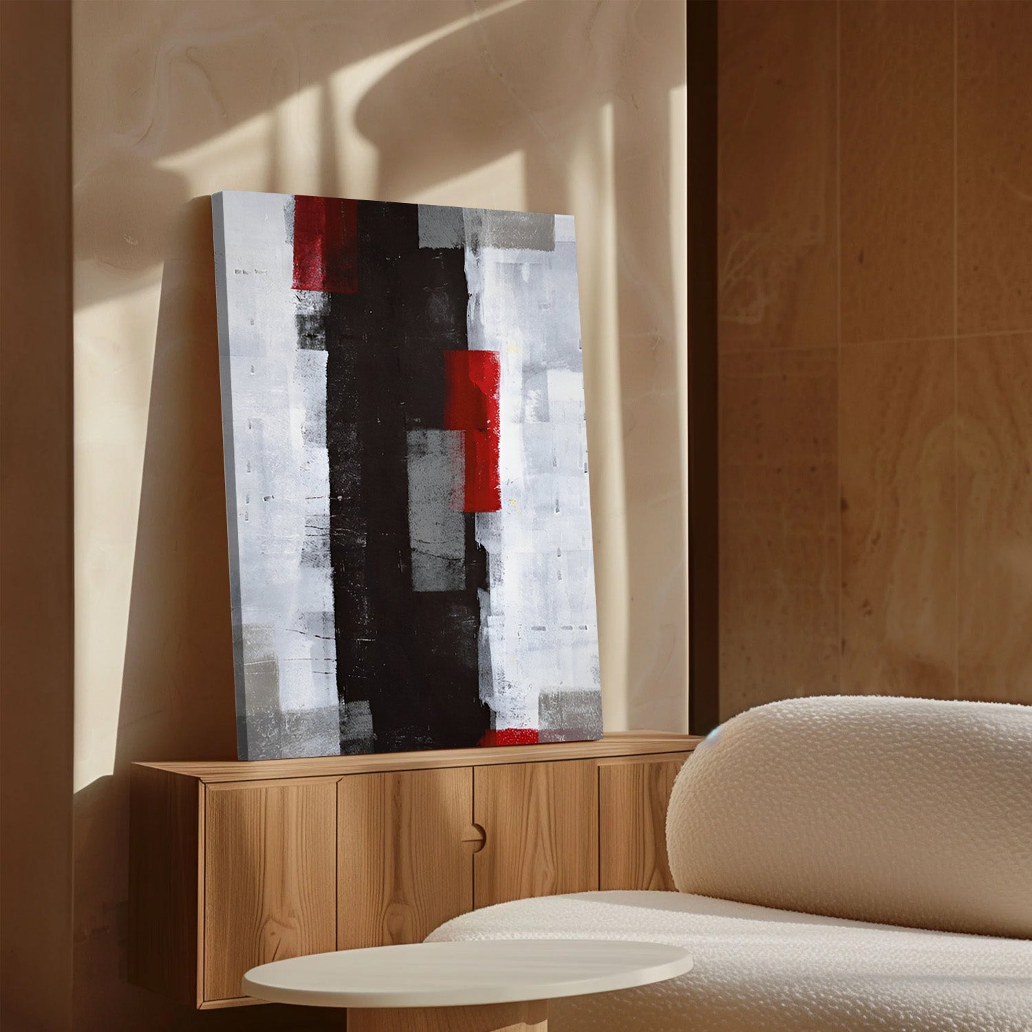 Crimson Axis – Modern Geometric Abstract Canvas