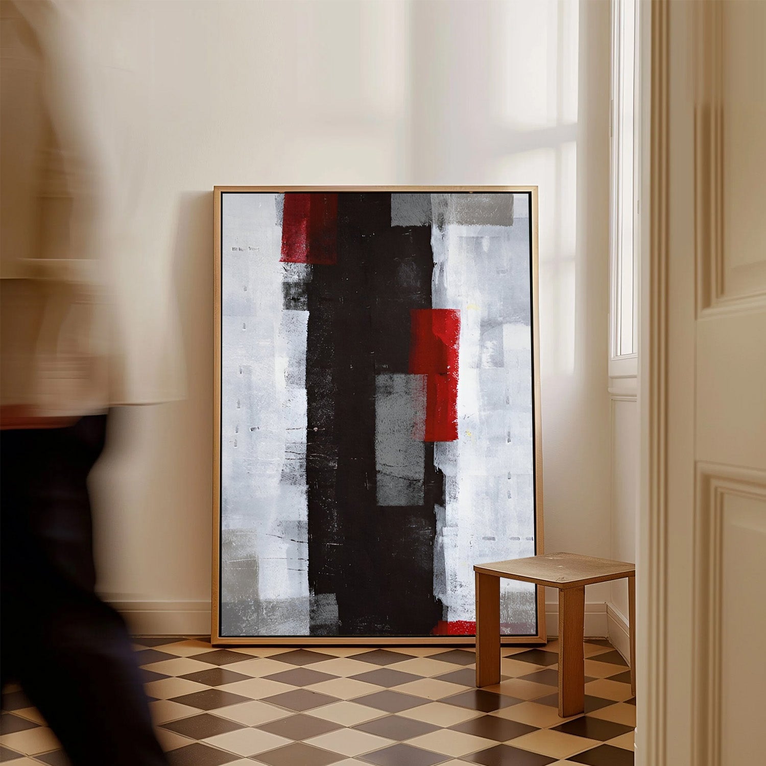 Crimson Axis – Modern Geometric Abstract Canvas