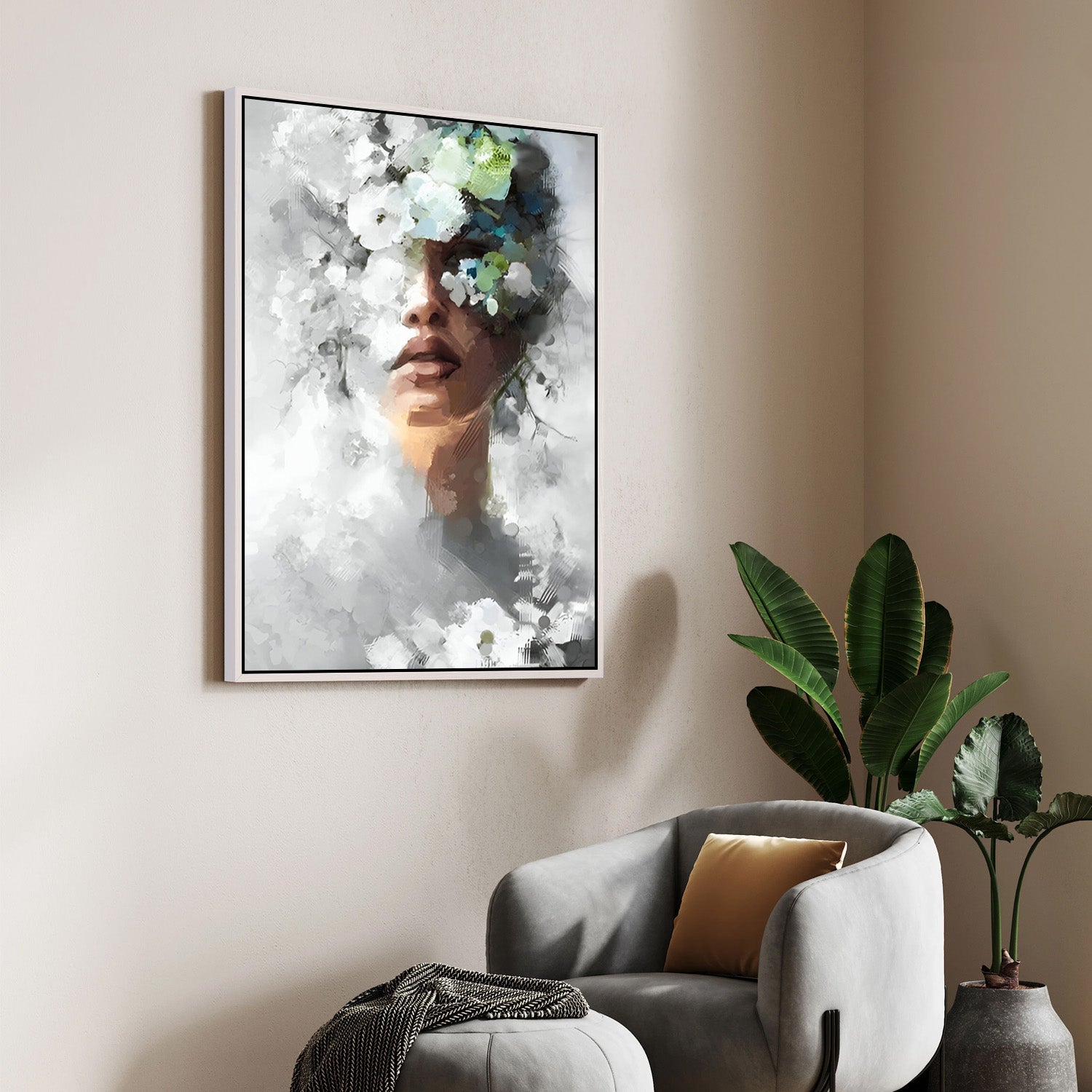 Blooming Silence – Abstract Floral Portrait Canvas