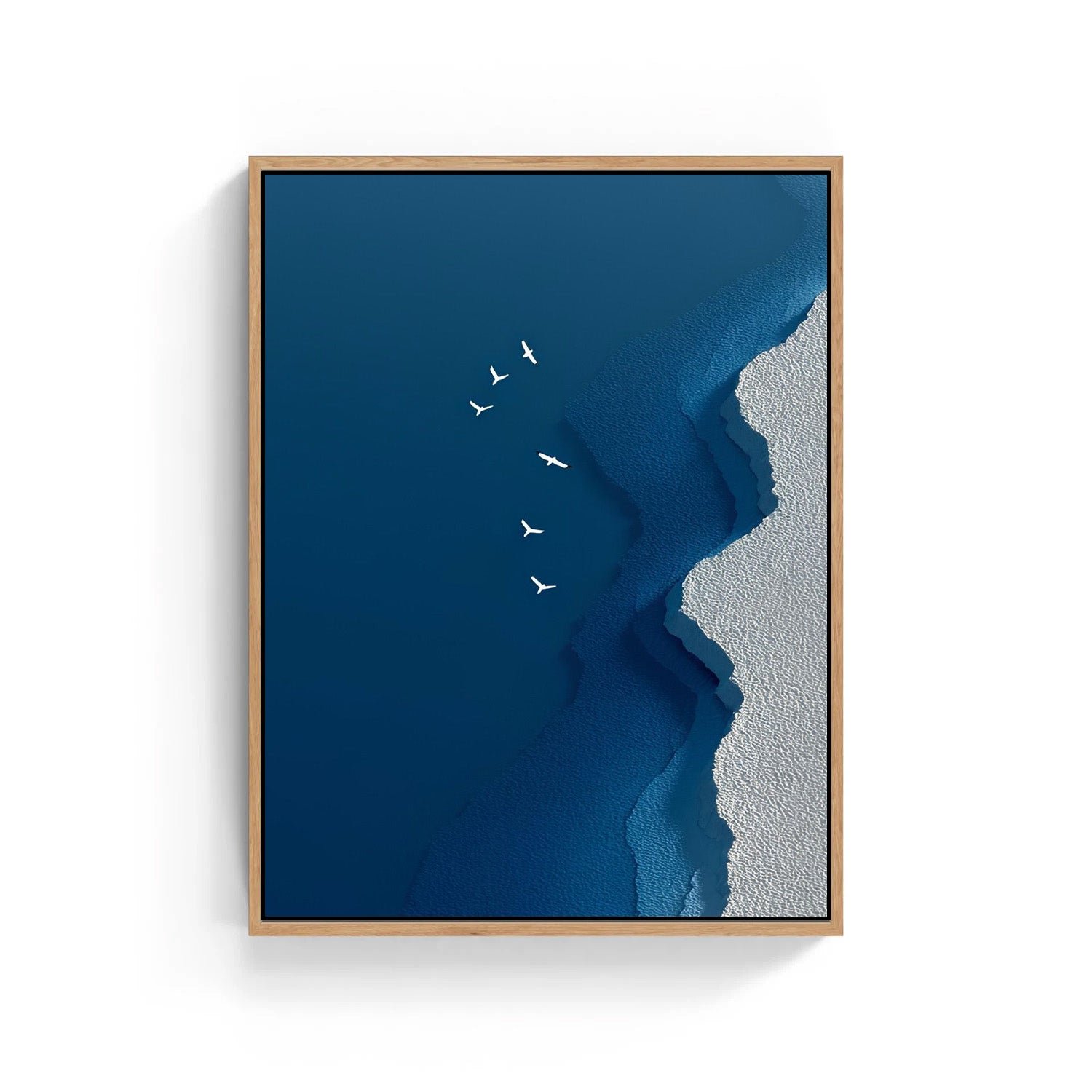 Blue Coastal Birds Abstract Artwork Canvas