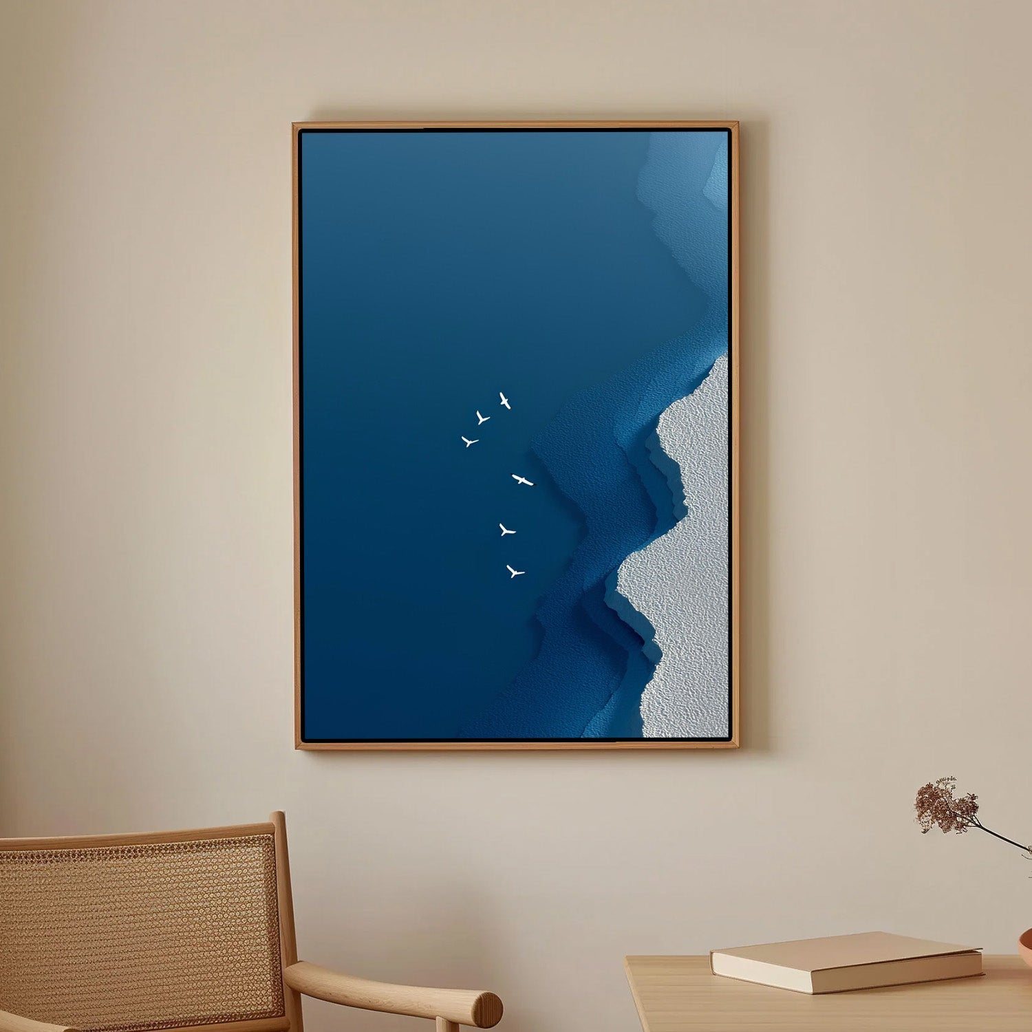 Blue Coastal Birds Abstract Artwork Canvas