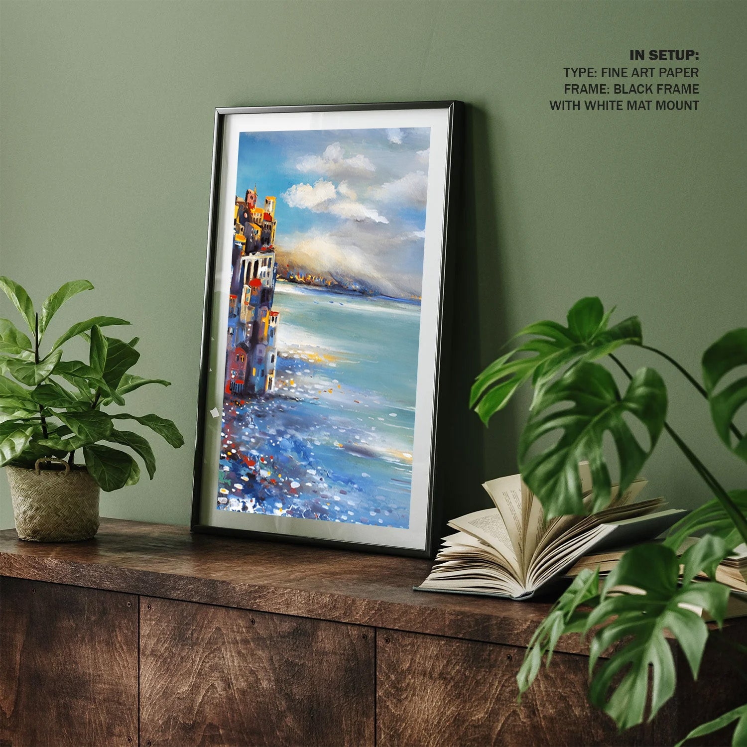 Harbor Reflections, Coastal Cityscape Canvas Painting