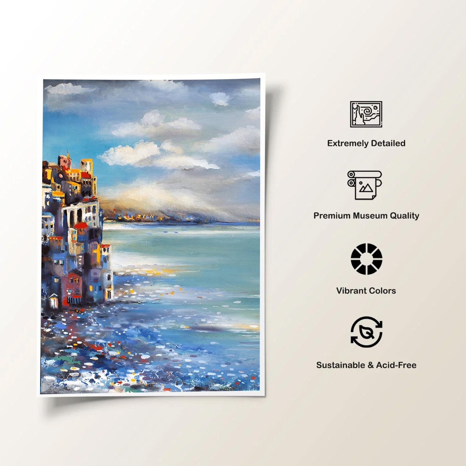 Harbor Reflections, Coastal Cityscape Canvas Painting