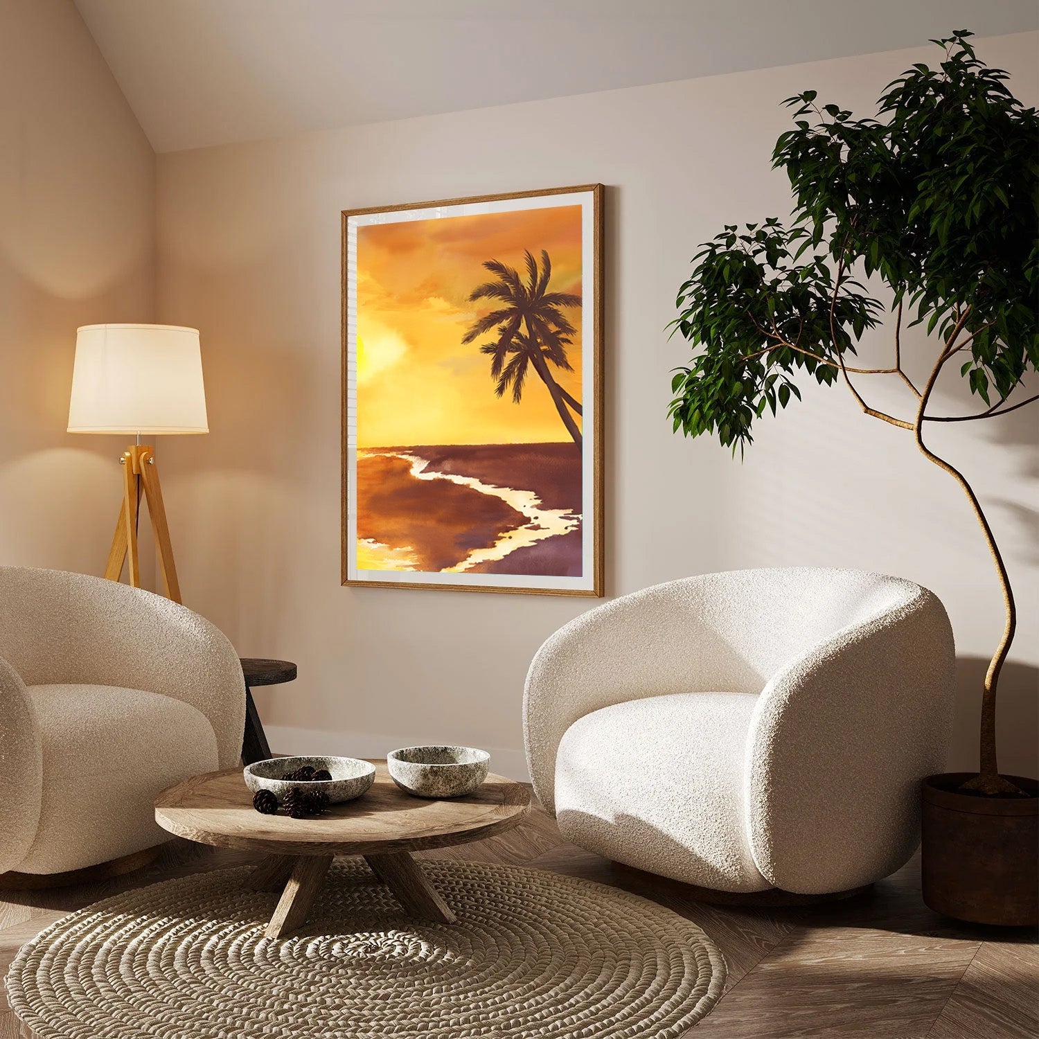 Golden Horizon, Tropical Sunset Canvas Painting