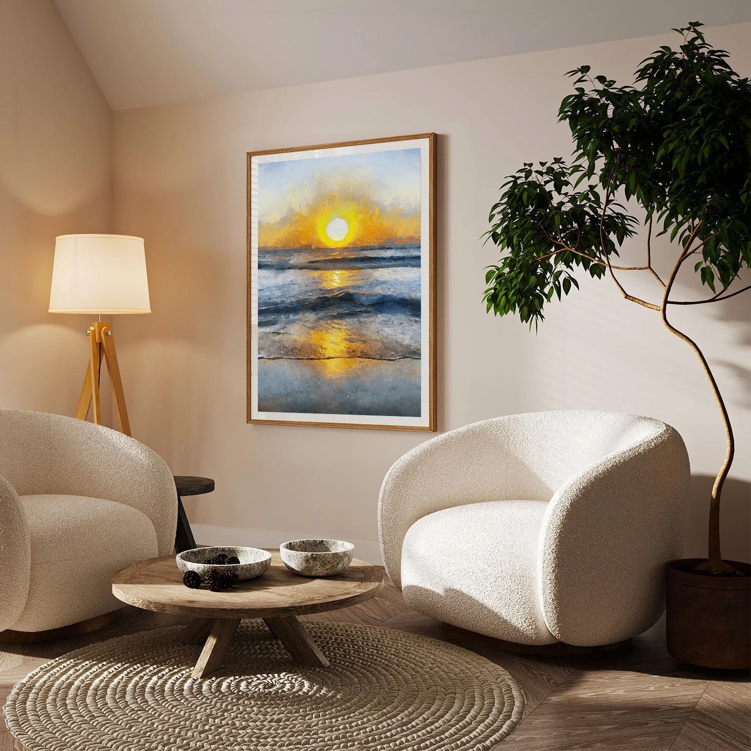 Golden Tide, Ocean Sunrise Canvas Painting