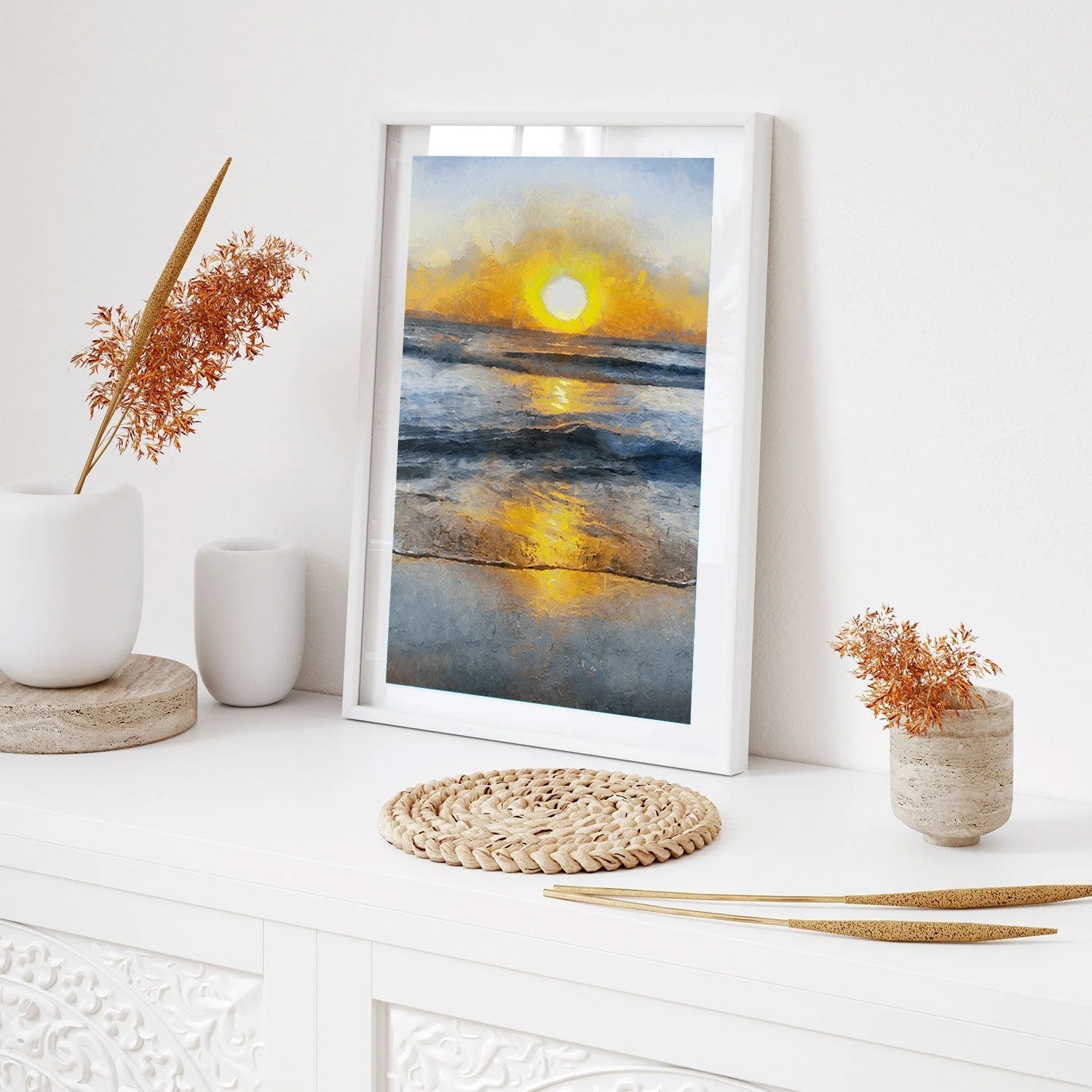 Golden Tide, Ocean Sunrise Canvas Painting