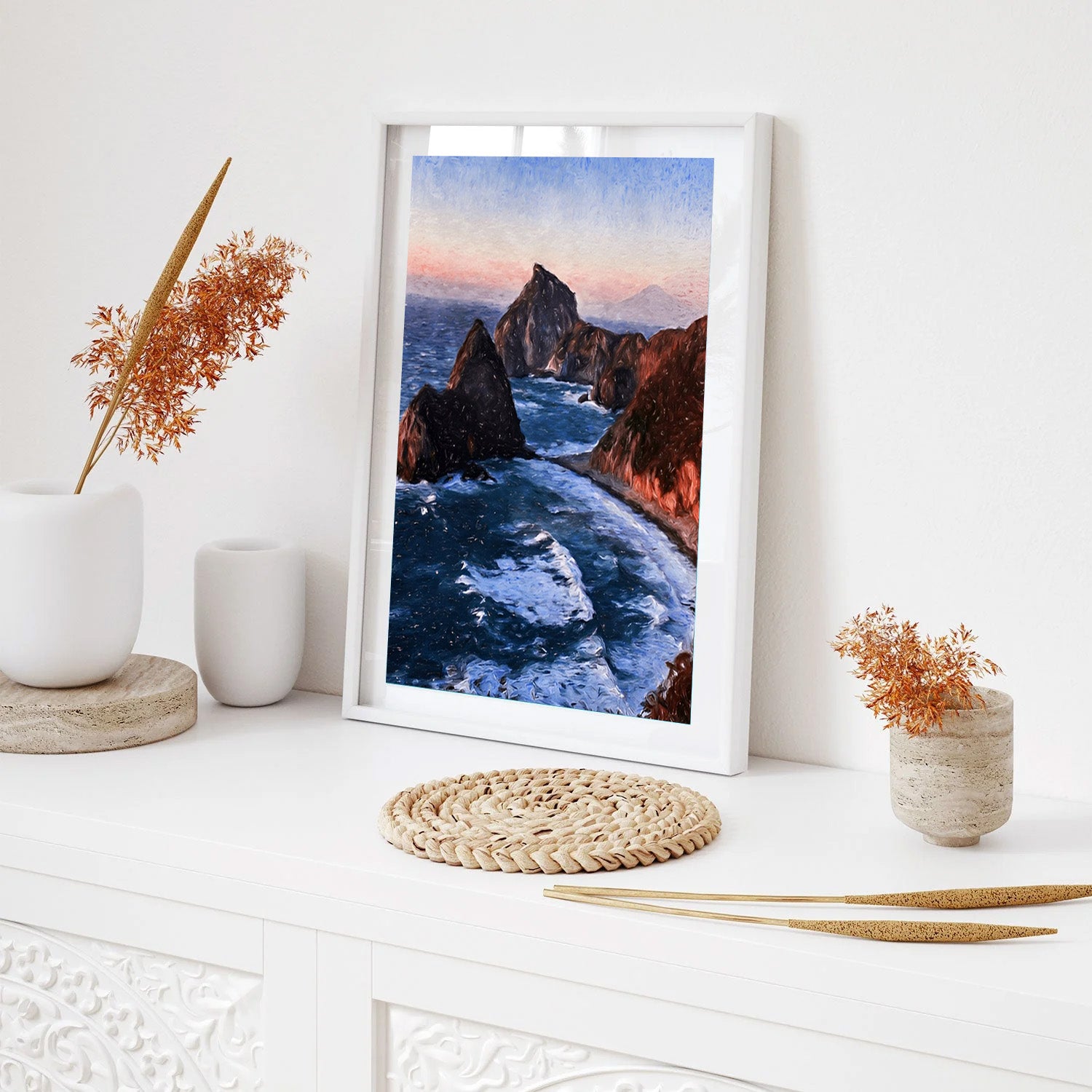 Azure Cliffs, Coastal Seascape Canvas Painting