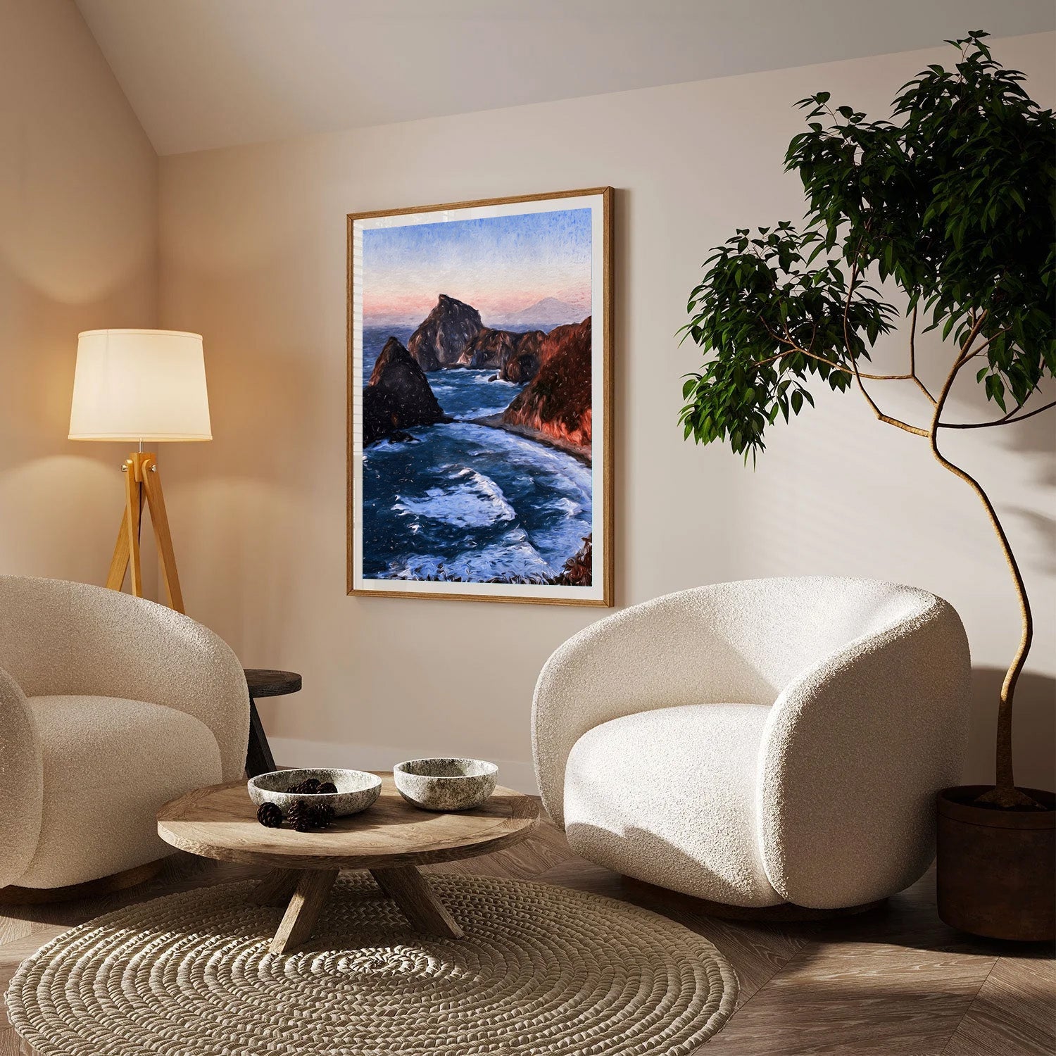 Azure Cliffs, Coastal Seascape Canvas Painting
