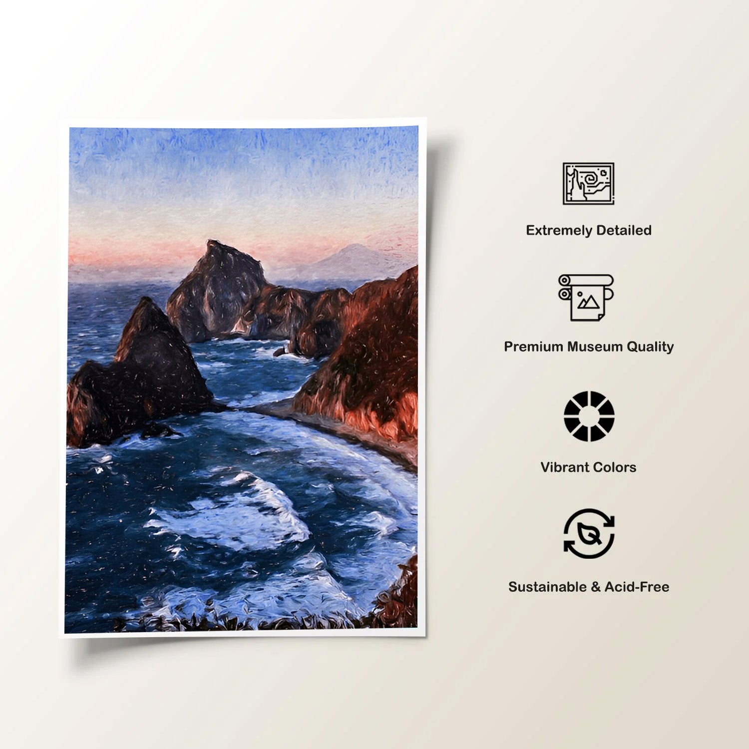 Azure Cliffs, Coastal Seascape Canvas Painting