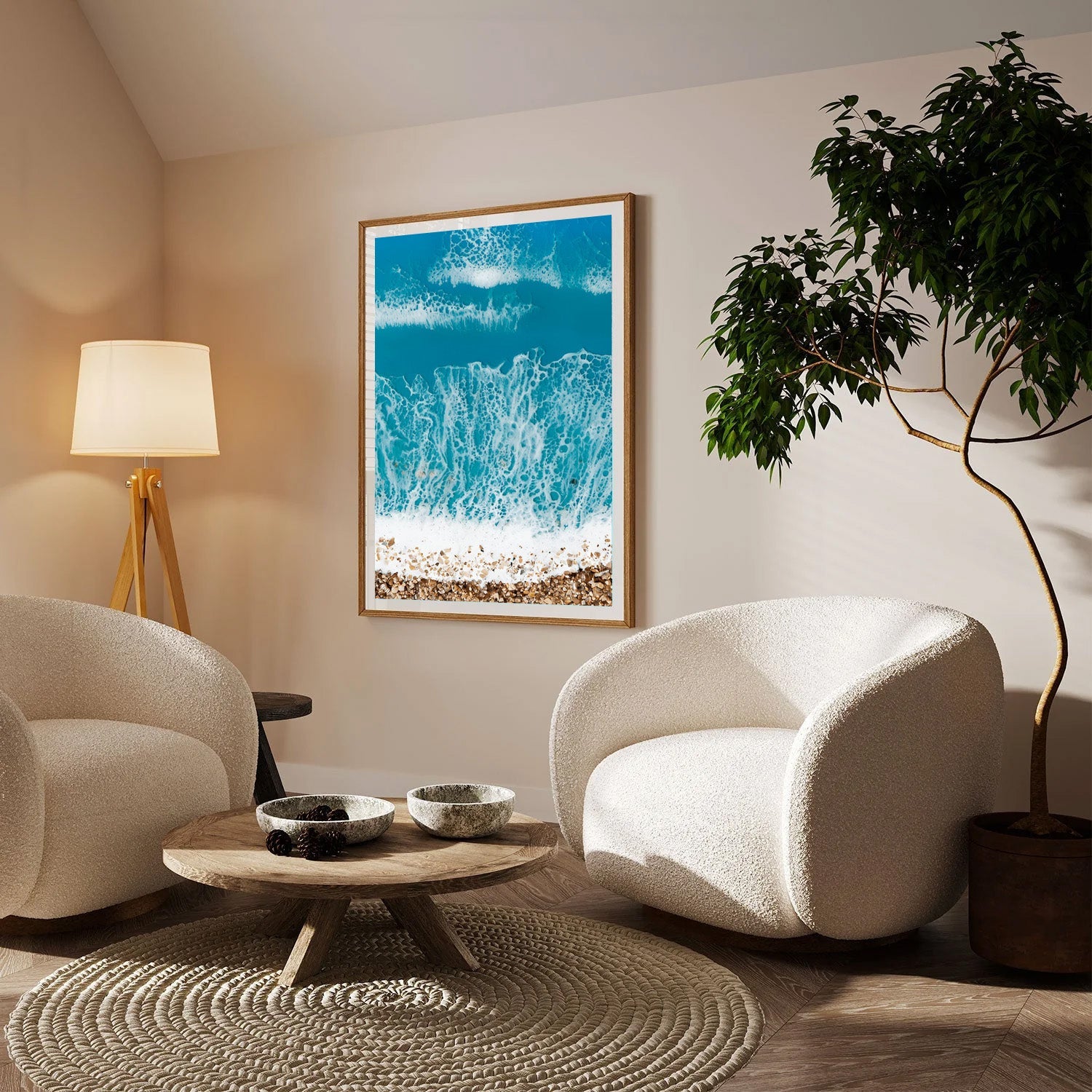 Turquoise Surge, Aerial Ocean Wave Canvas Painting