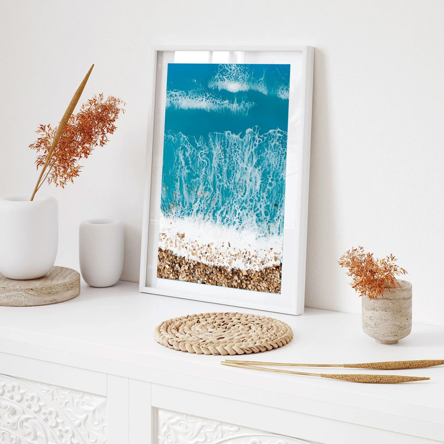 Turquoise Surge, Aerial Ocean Wave Canvas Painting