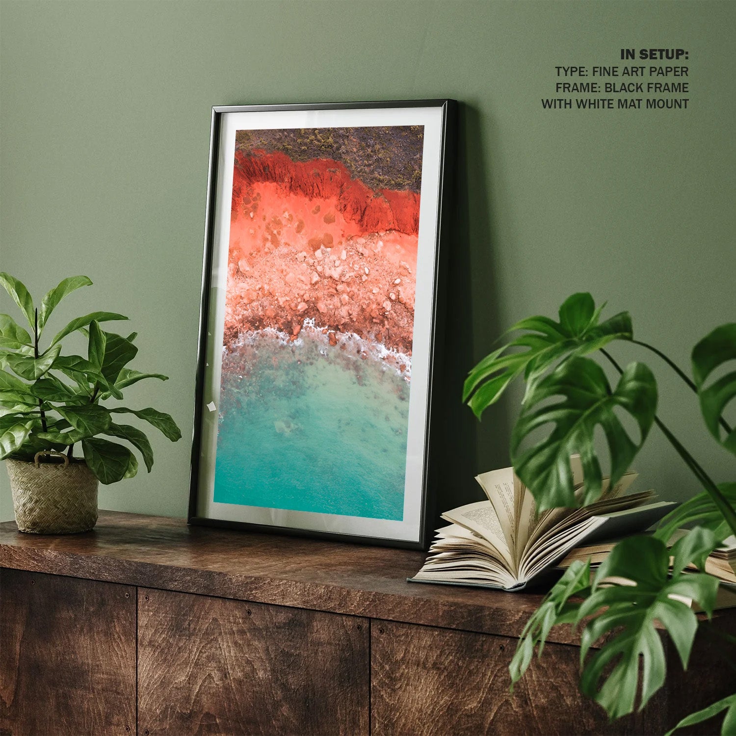 Crimson Coastline, Abstract Beach Canvas Painting