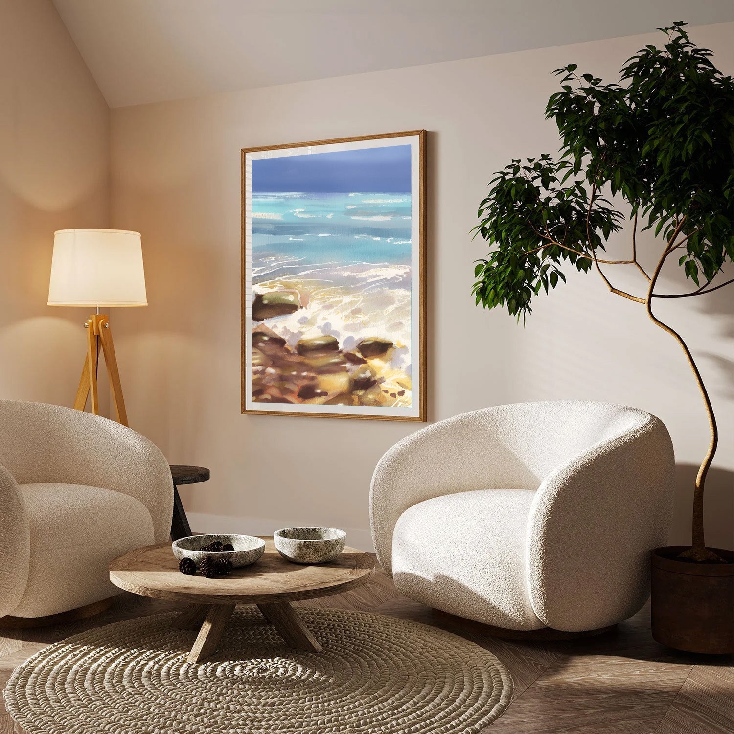 Gentle Breakers, Rocky Shore Serenity Painting