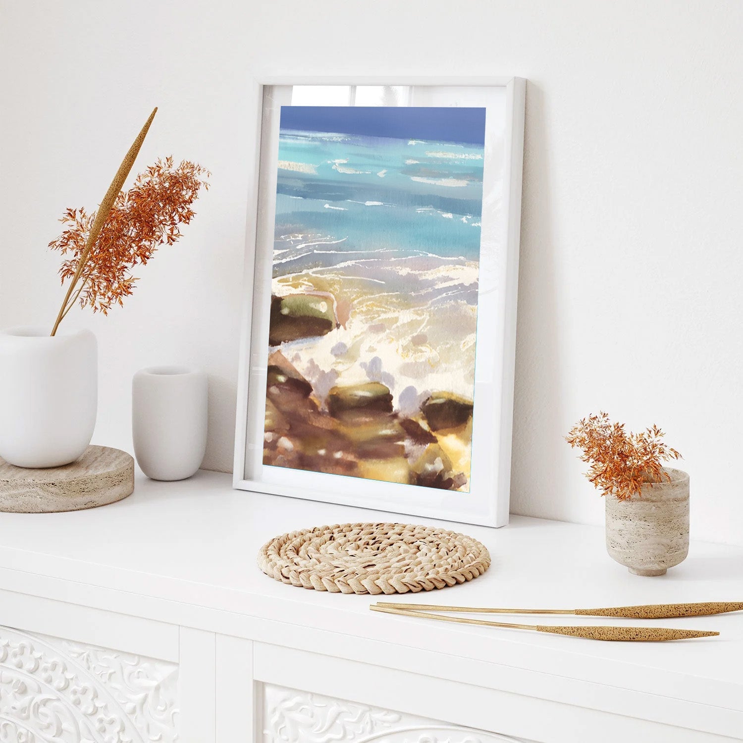 Gentle Breakers, Rocky Shore Serenity Painting