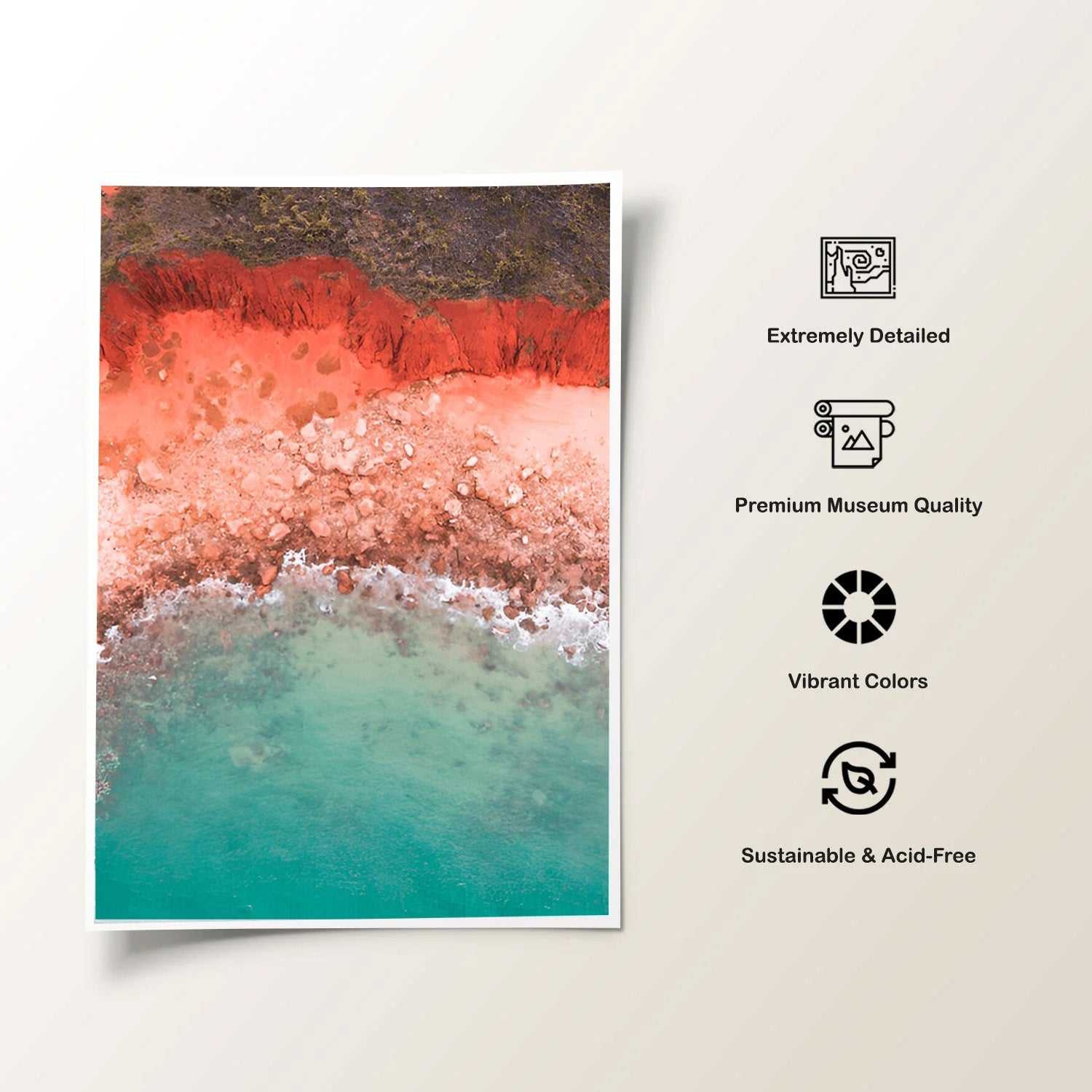 Crimson Coastline, Abstract Beach Canvas Painting