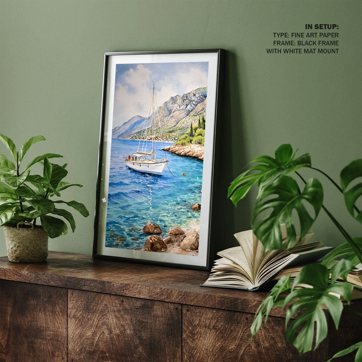 Anchored Stillness, Mediterranean Coastal Canvas Painting