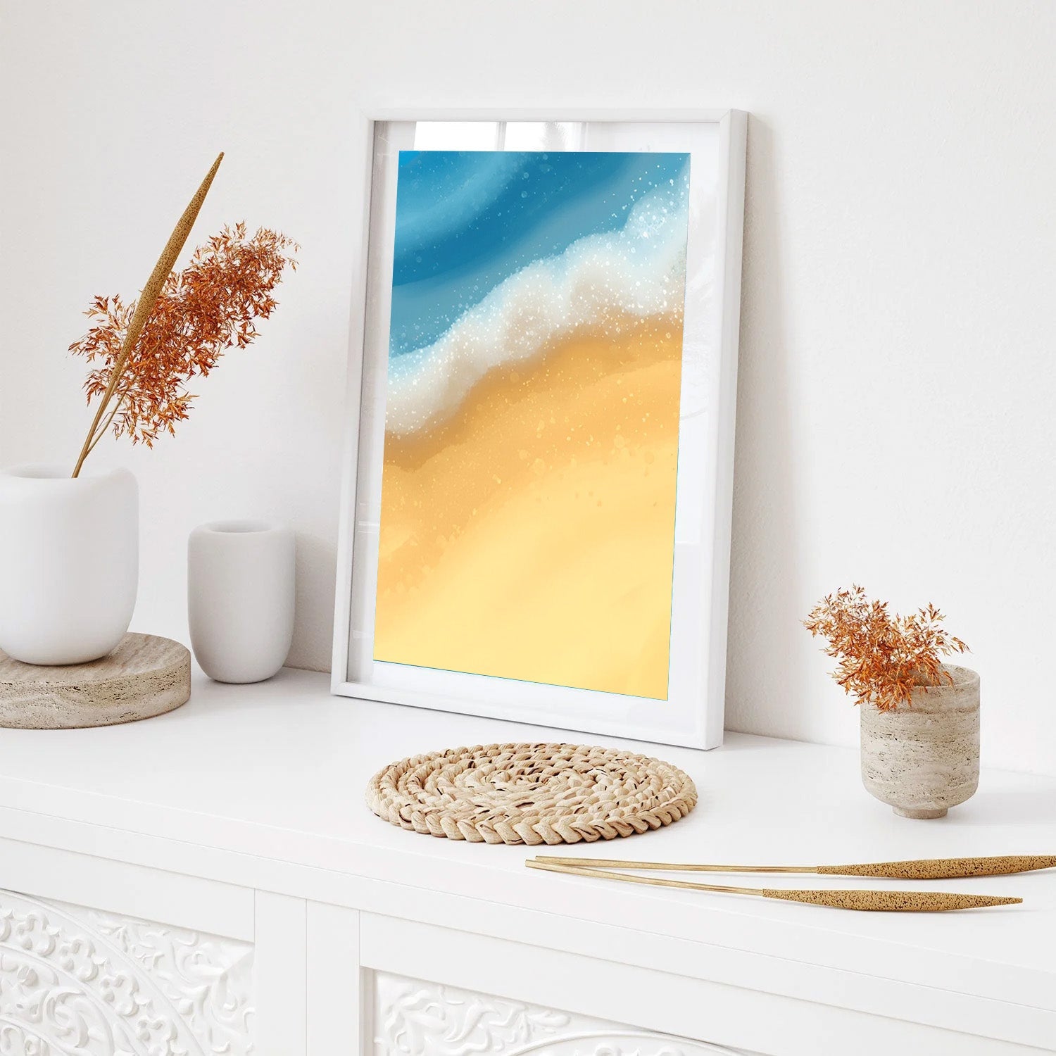 Golden Shoreline, Minimalist Coastal Abstract Canvas Painting