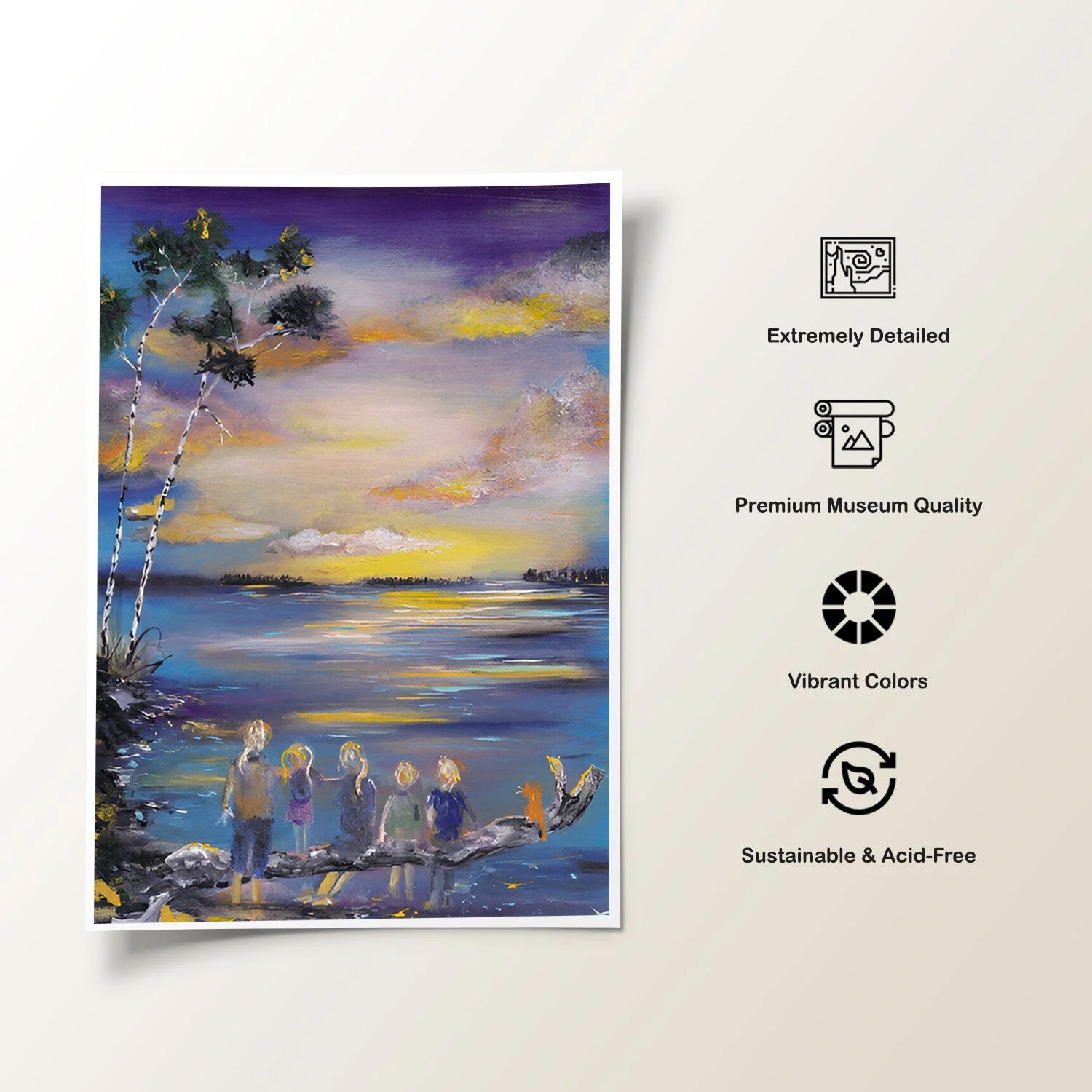 Shared Stillness, Twilight Lakeside Dream Canvas Painting