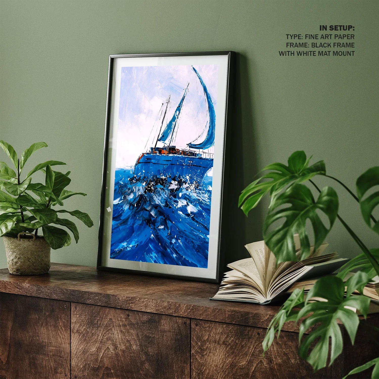 Blue Horizon Voyage, Expressive Sailboat Canvas Painting
