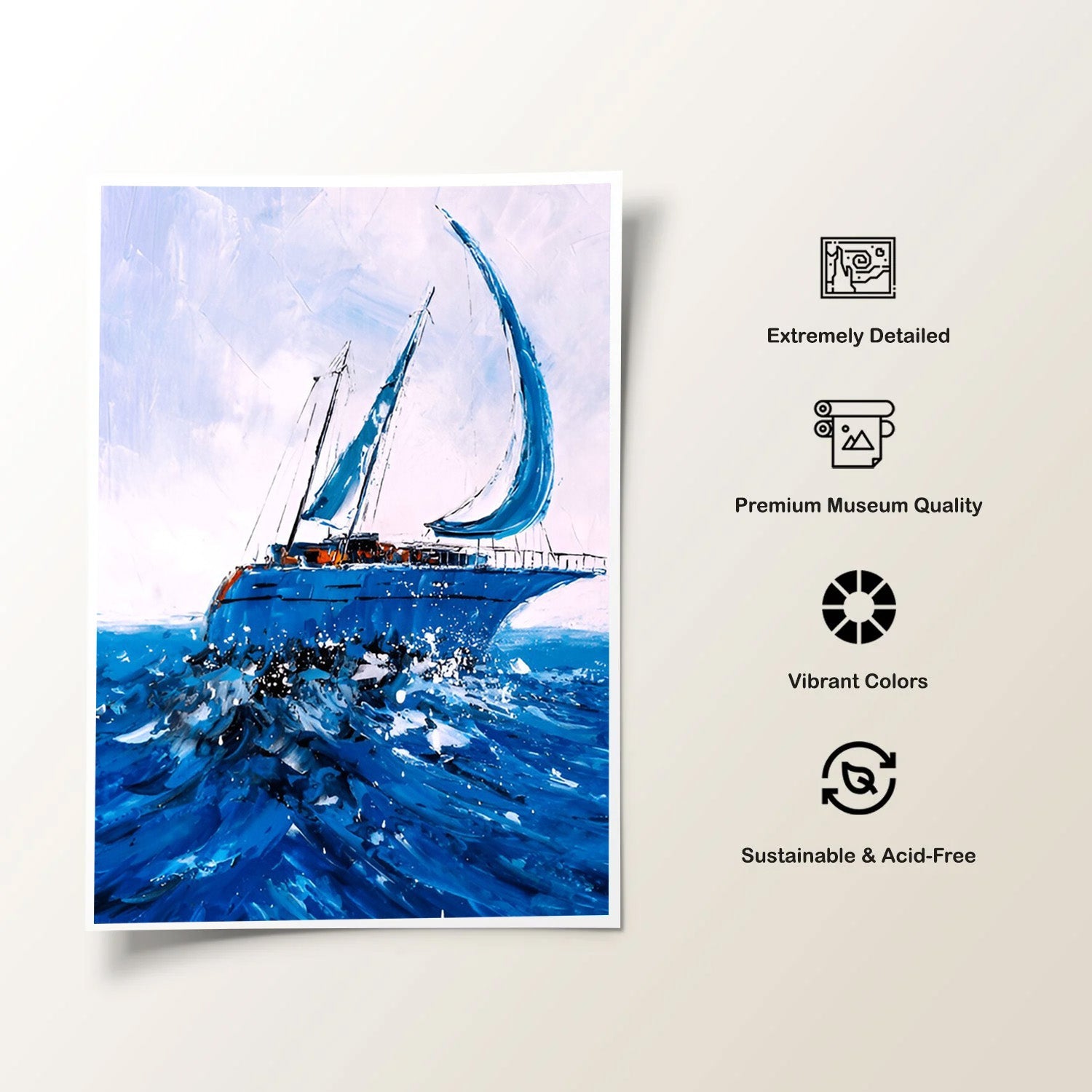 Blue Horizon Voyage, Expressive Sailboat Canvas Painting