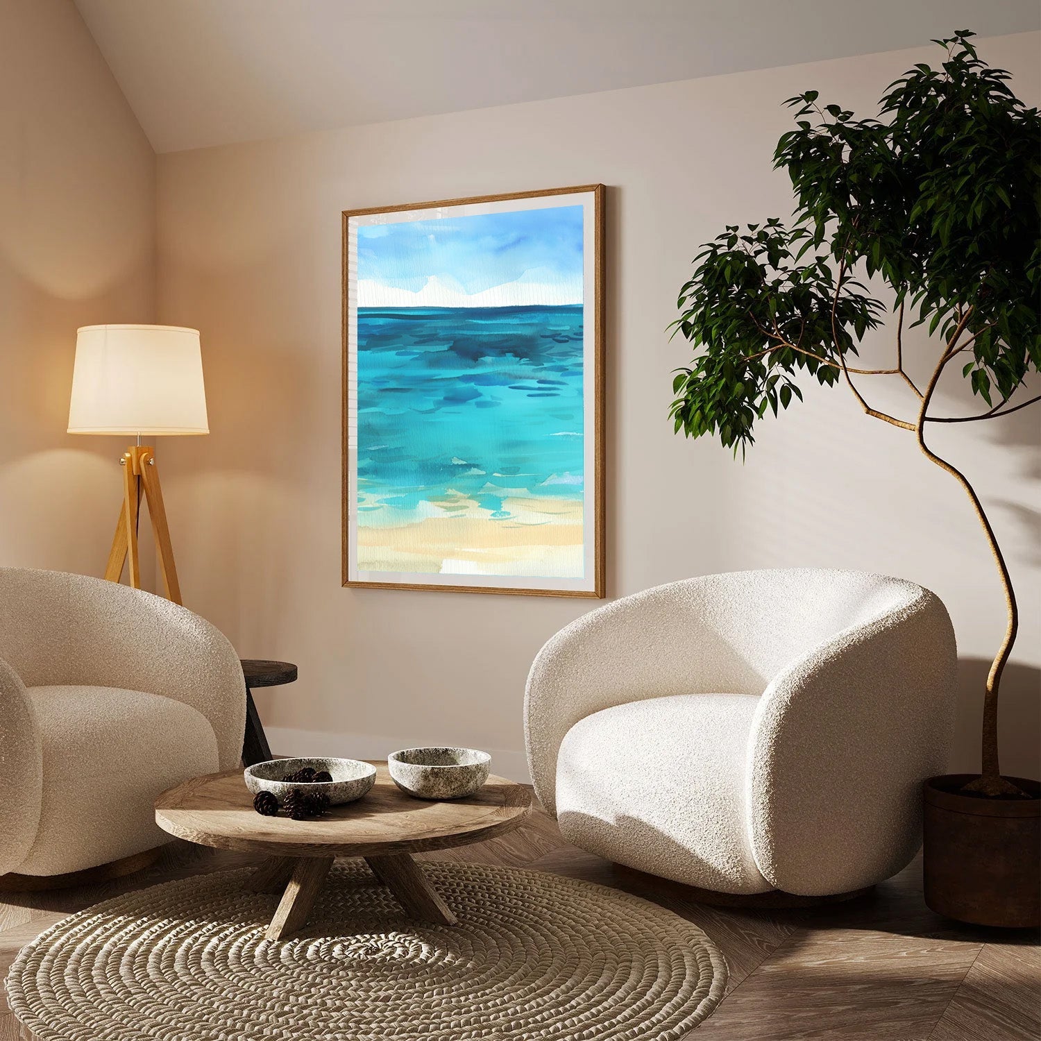 Azure Calm, Minimal Coastal Watercolor Art