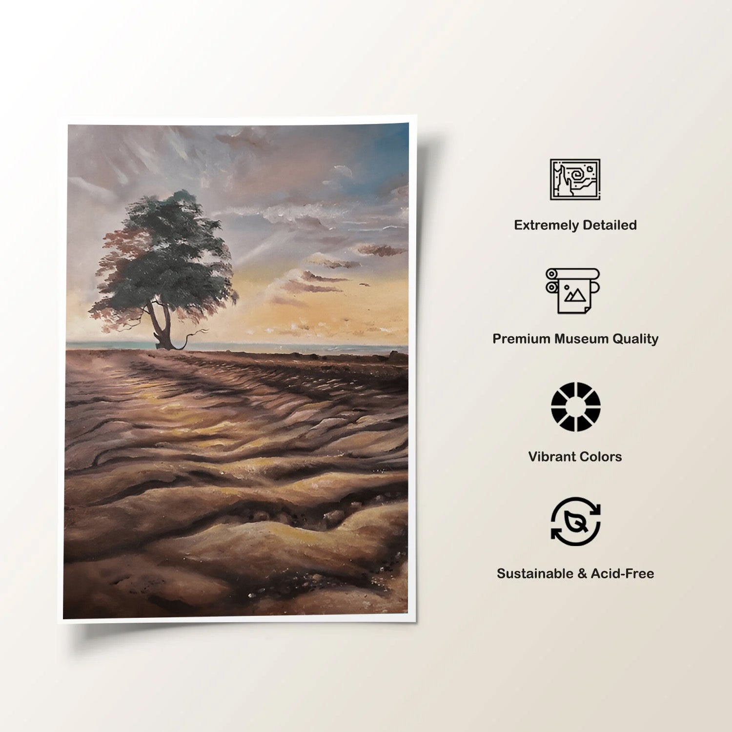 Solitary Shore, Golden Dusk Landscape Painting