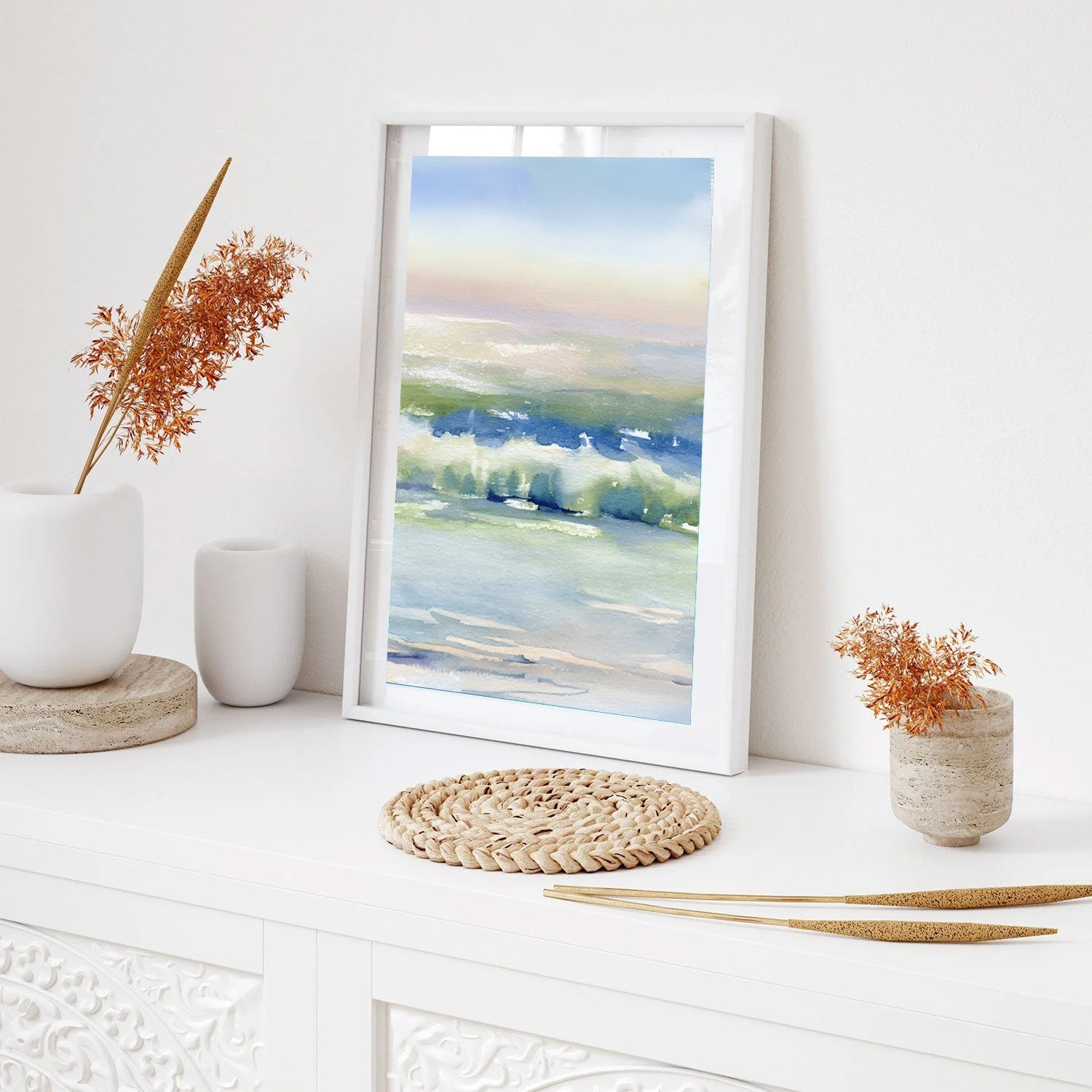 Pastel Horizon, Serene Beach Canvas Painting