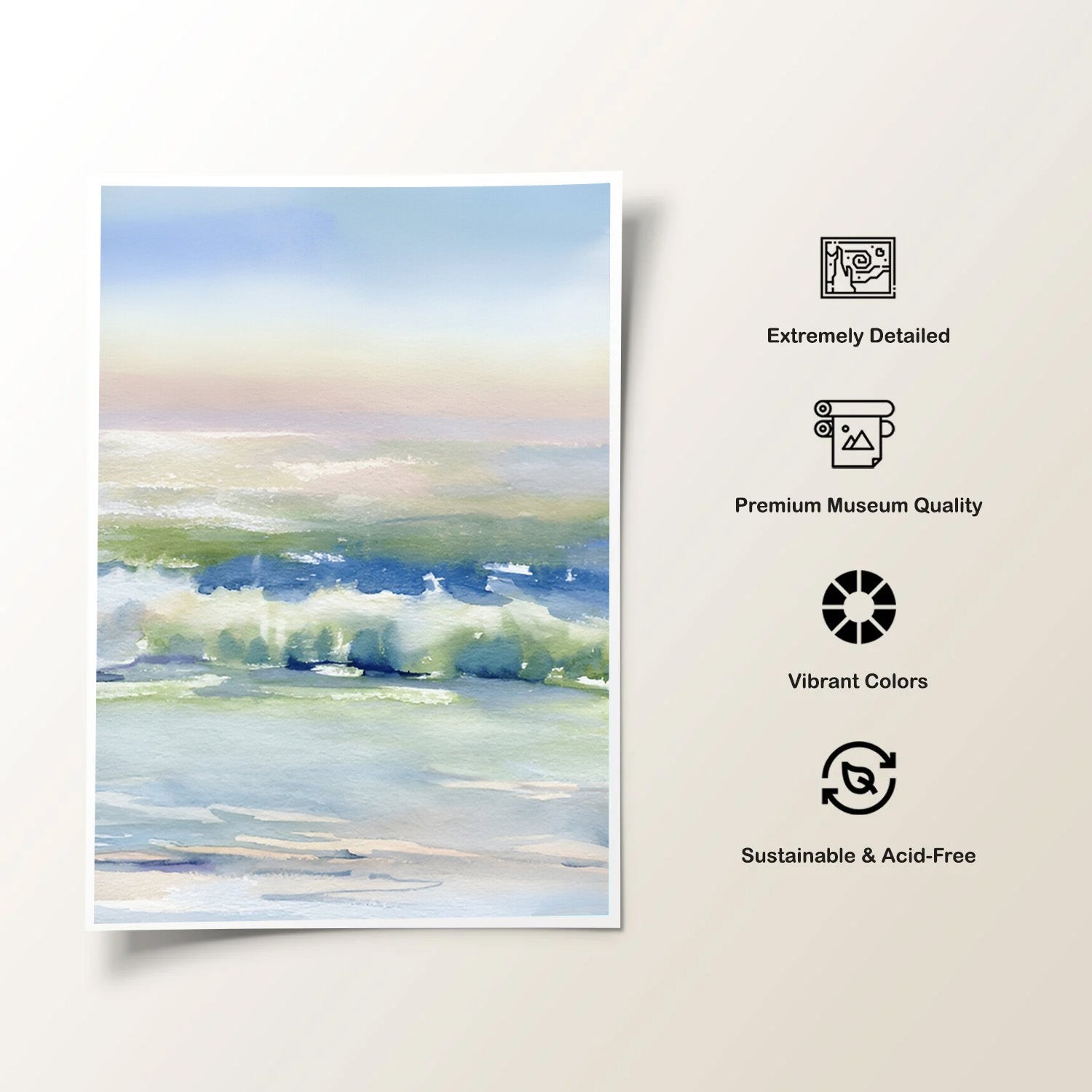 Pastel Horizon, Serene Beach Canvas Painting