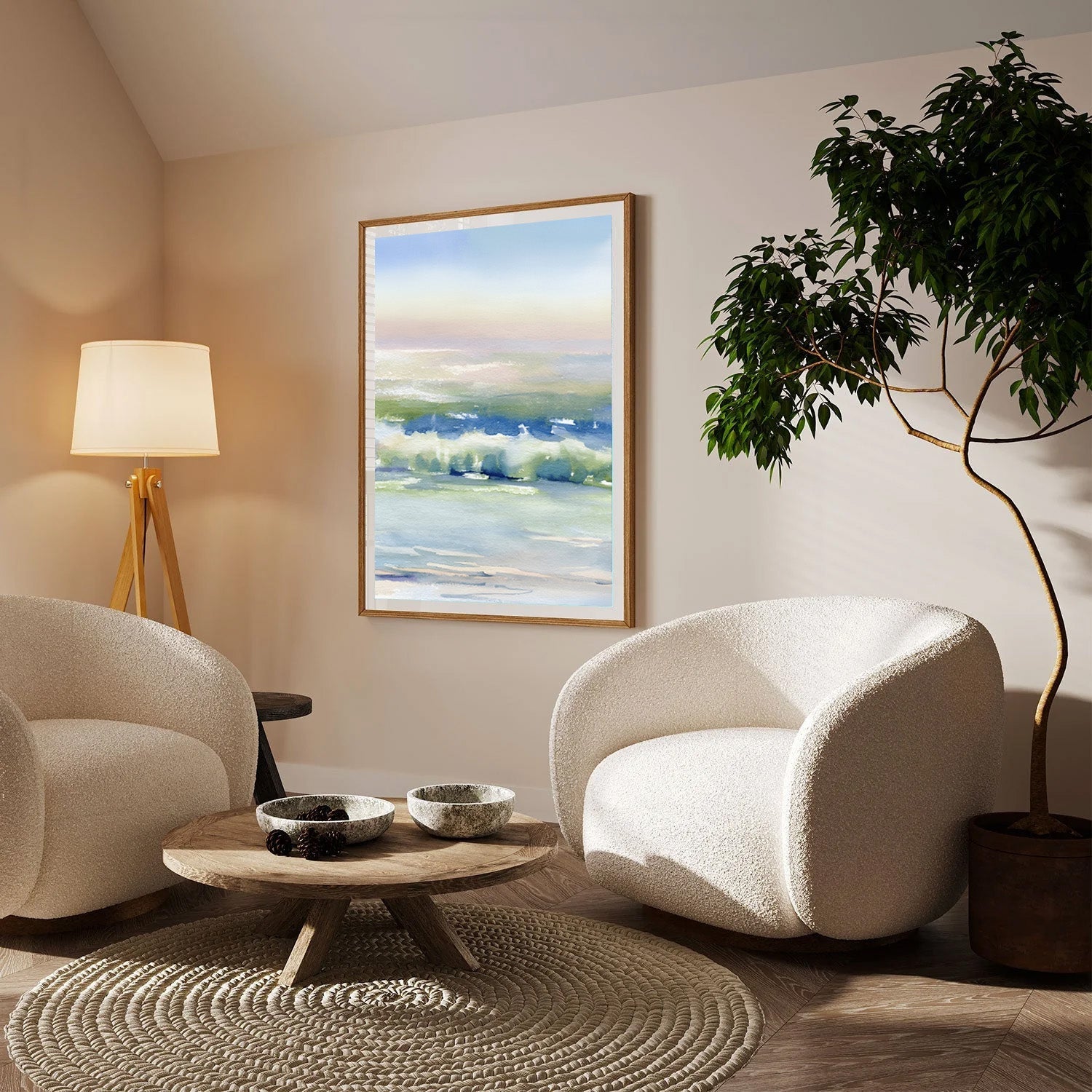 Pastel Horizon, Serene Beach Canvas Painting