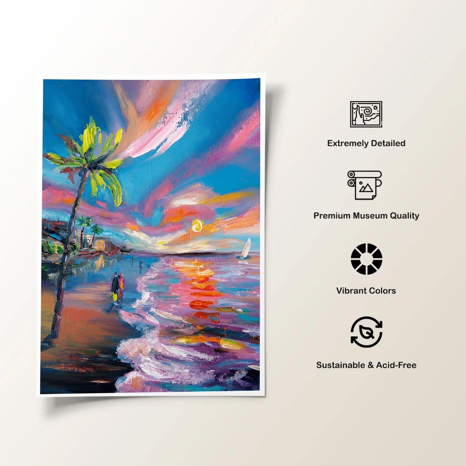 Sunset Serenade, Vibrant Beach Canvas Painting