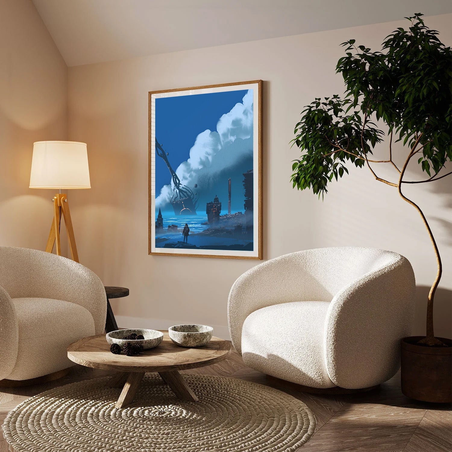 Eclipse of the Tides, Futuristic Seascape Canvas Painting