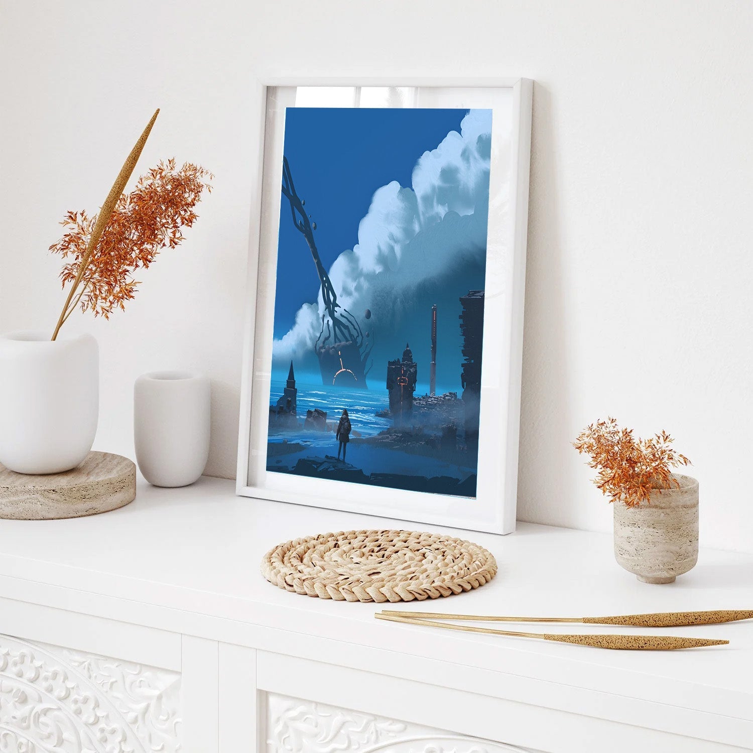 Eclipse of the Tides, Futuristic Seascape Canvas Painting