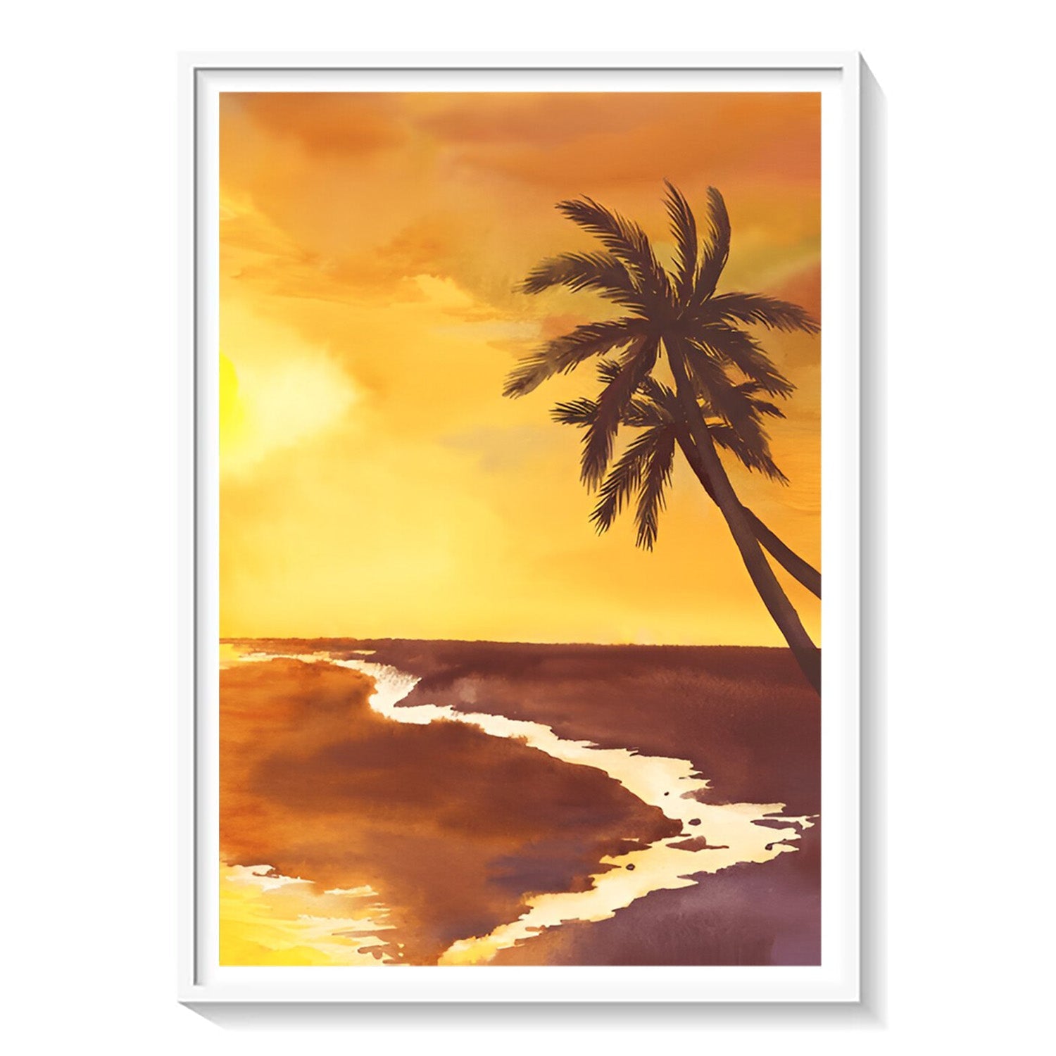 Golden Horizon, Tropical Sunset Canvas Painting