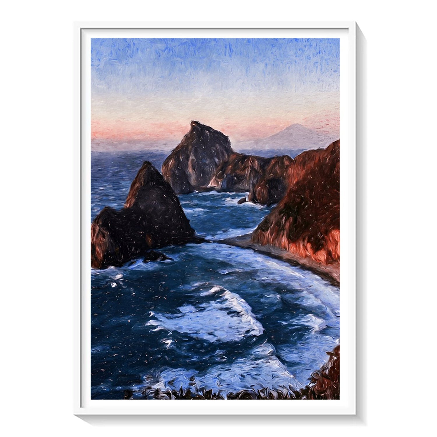 Azure Cliffs, Coastal Seascape Canvas Painting