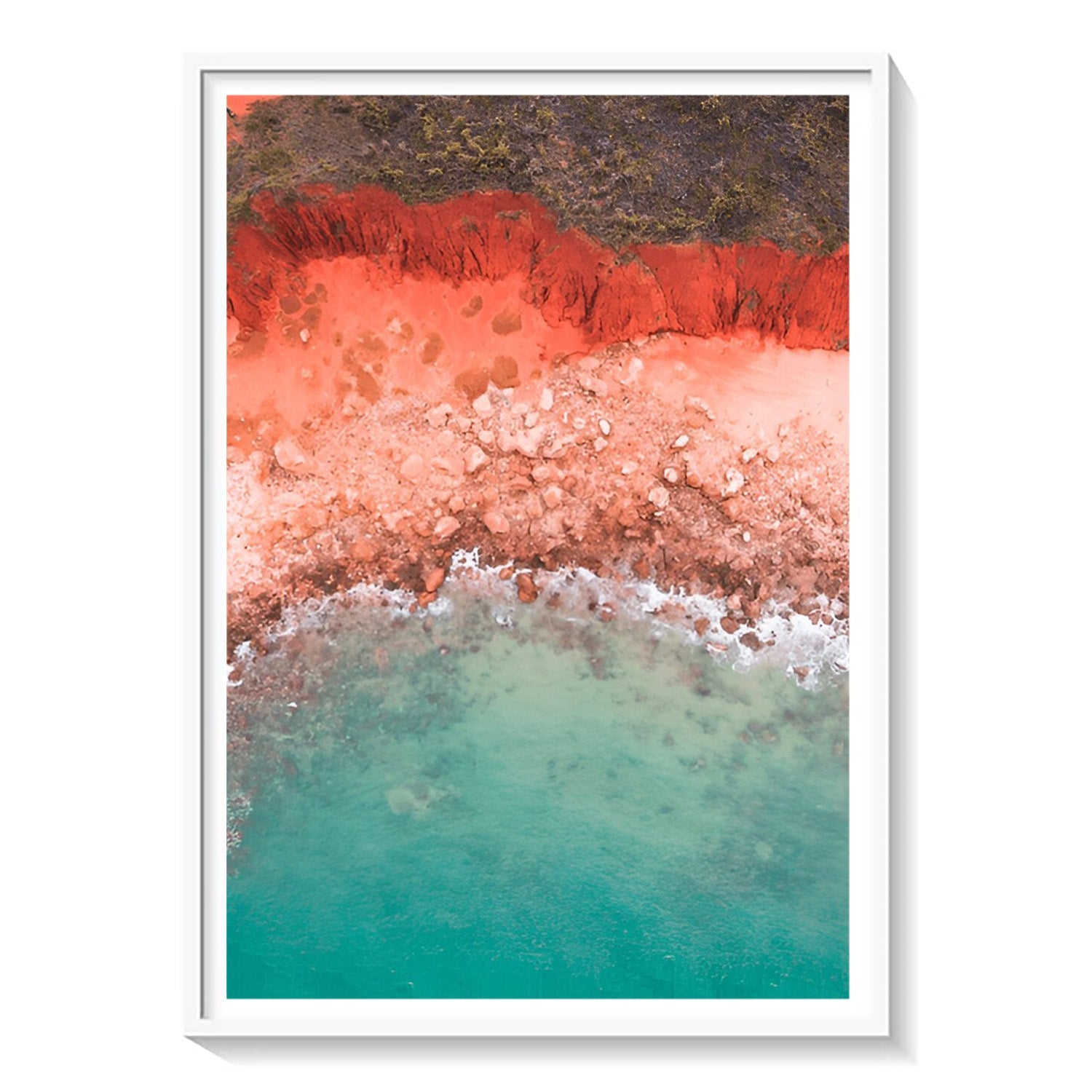 Crimson Coastline, Abstract Beach Canvas Painting