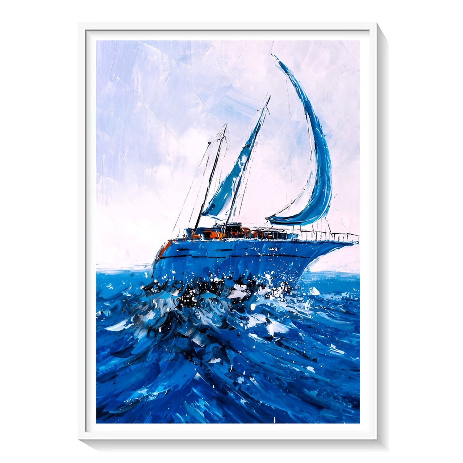 Blue Horizon Voyage, Expressive Sailboat Canvas Painting