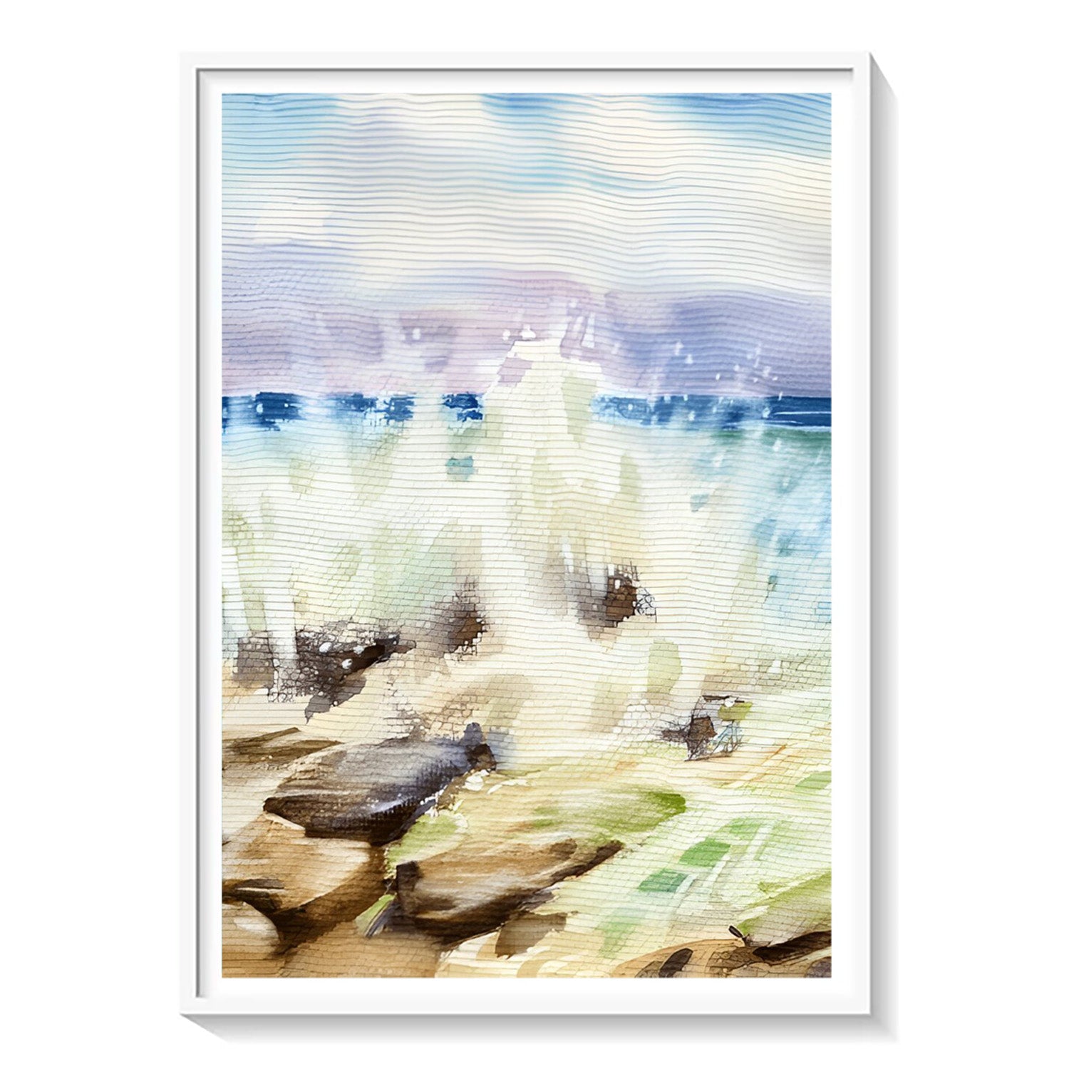 Misty Shoreline, Abstract Coastal Canvas Painting
