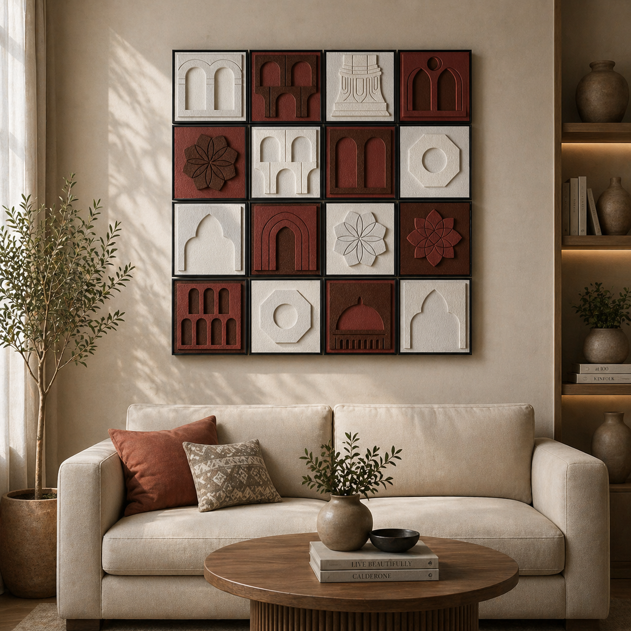 Handmade 3D Wall Art Panel Set of 16 Pieces ( Mughal & Islamic Motifs )