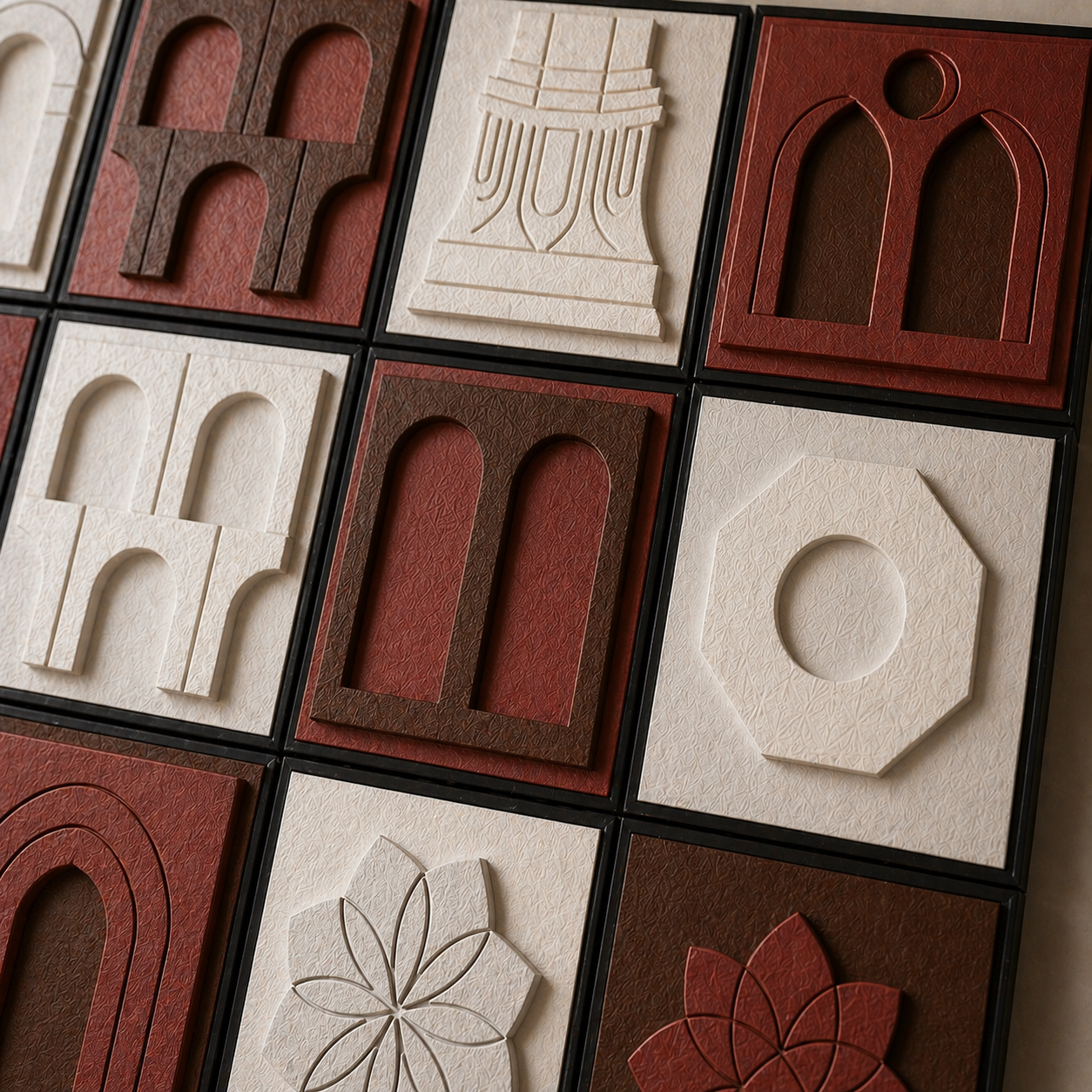 Handmade 3D Wall Art Panel Set of 16 Pieces ( Mughal & Islamic Motifs )