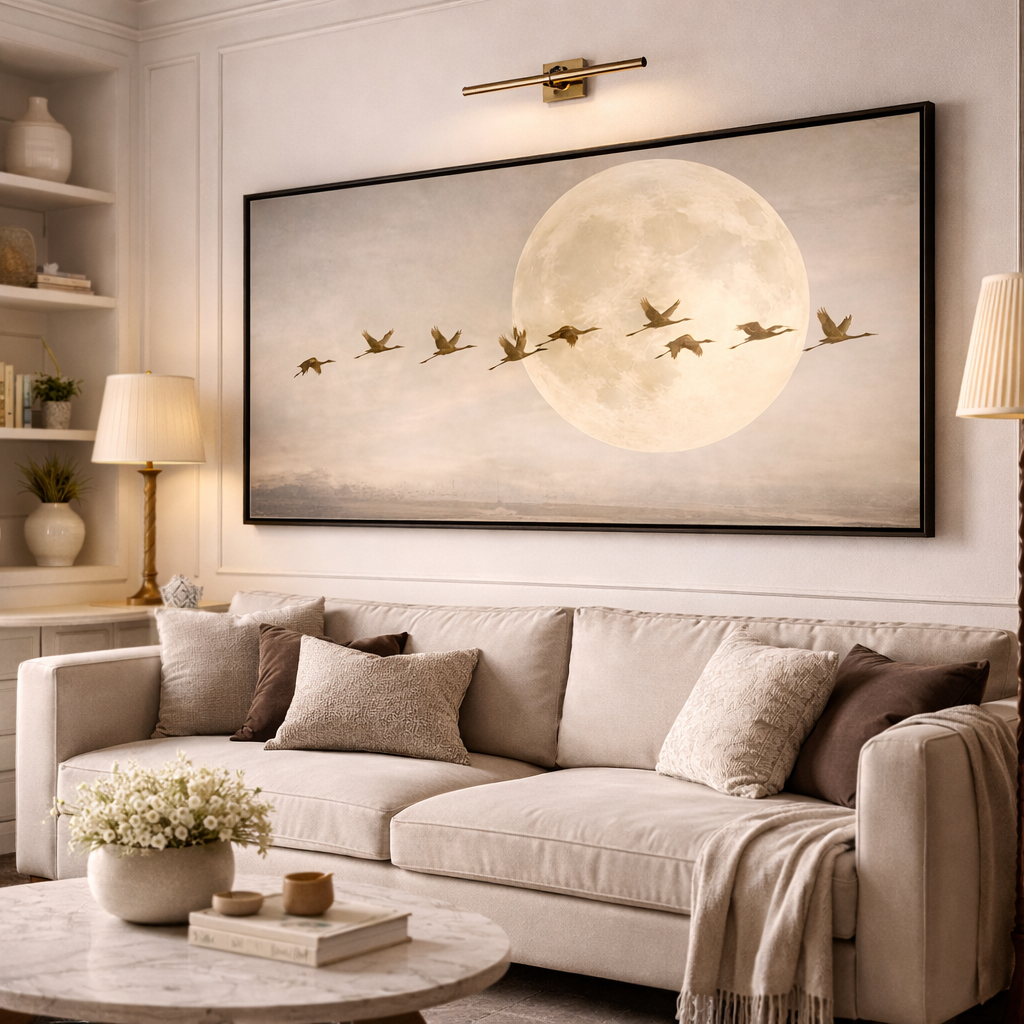Moon Birds Landscape Canvas Painting