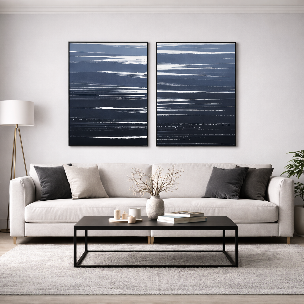 modern abstract navy blue wall art set of 2 for modern home