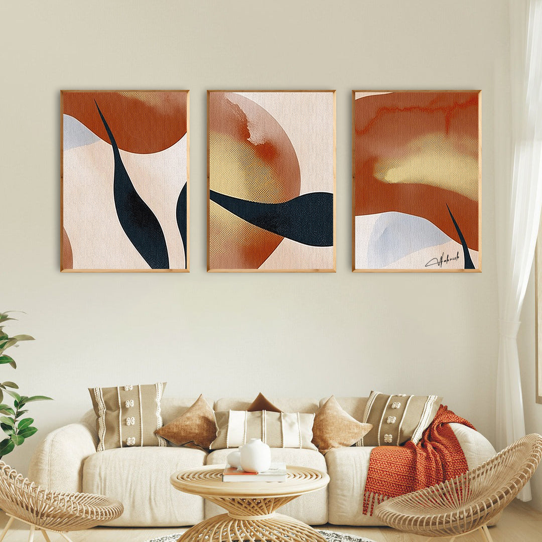 Earth-tone botanical wall art set with abstract leaves

